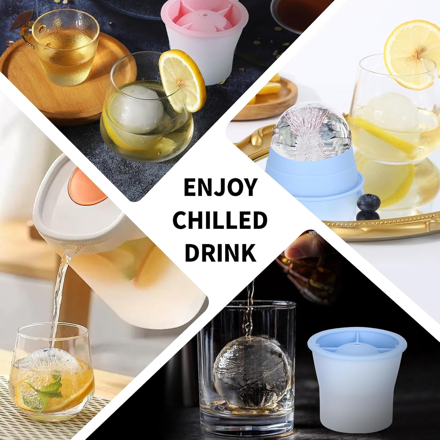 (2025 Upgrade) Ice Molds 4 PCS, Silicone Sphere Ice Mold Maker, Stackable Easy Release Circle Ice