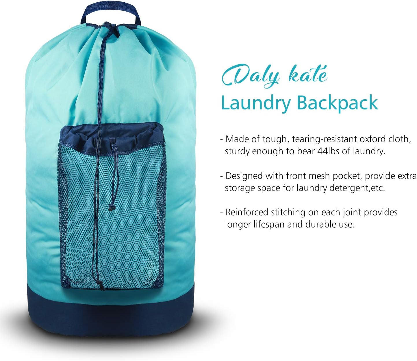 Dalykate Laundry Backpack with Shoulder Straps and Mesh Pocket Durable Nylon Clothes Hamper Bag