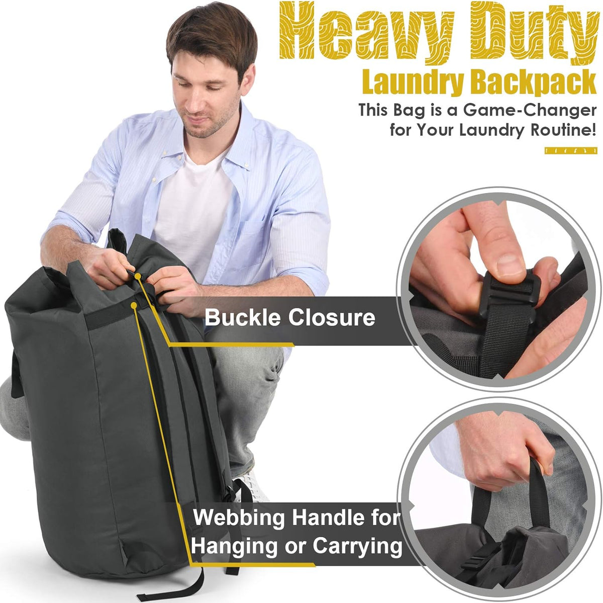 Laundry Backpack Bag, 115L Extra Large Laundry Bags with straps, Heavy Duty Laundry Bag Backpack