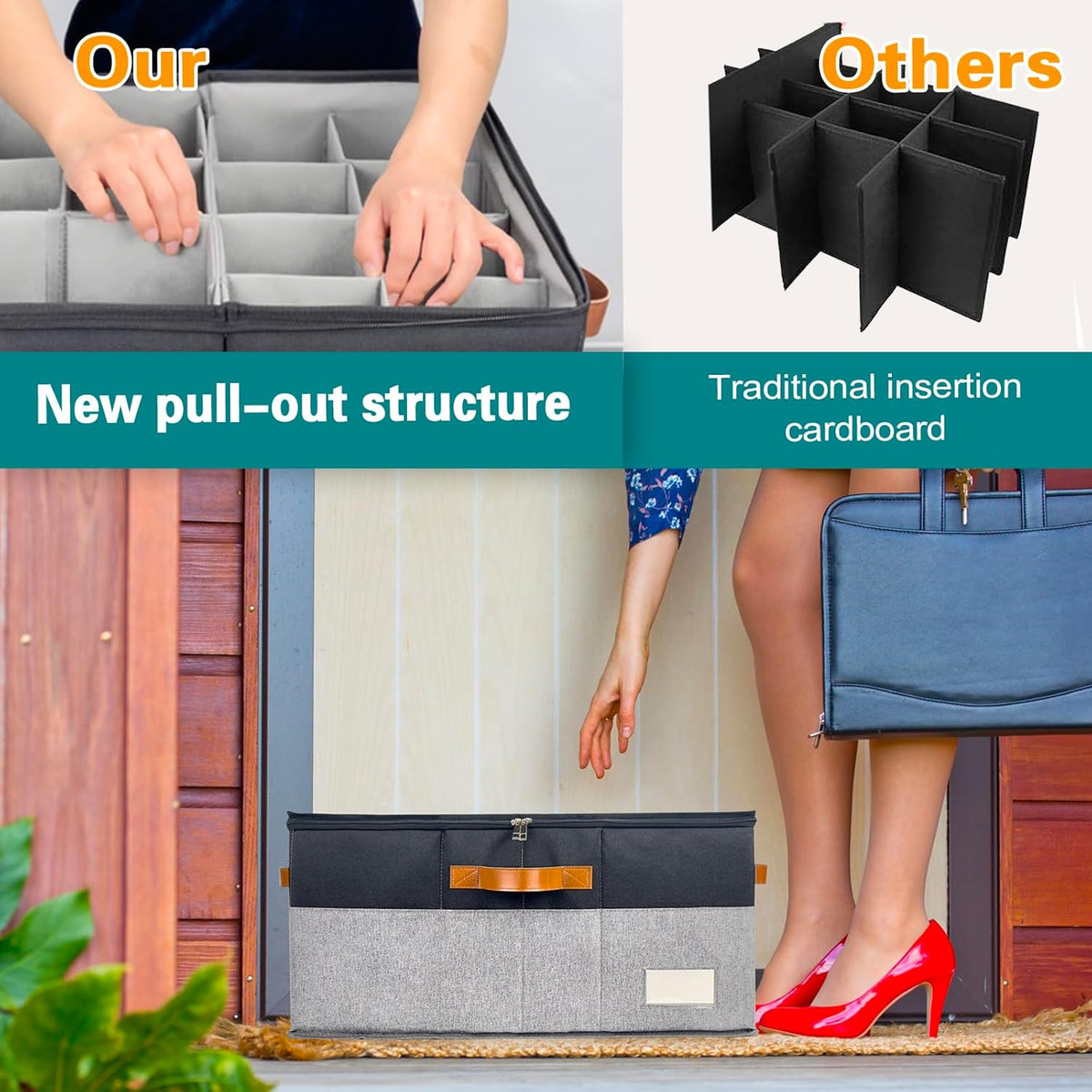Shoe Organizer for Closet, Foldable Shoe Storage Bins with Clear Cover, Space Saving Shoes Holder