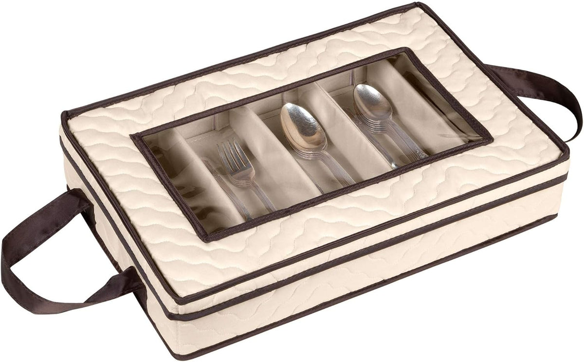 Flatware Storage Case - Durable 5 Compartment Silverware Storage Container Box with Removable Lid