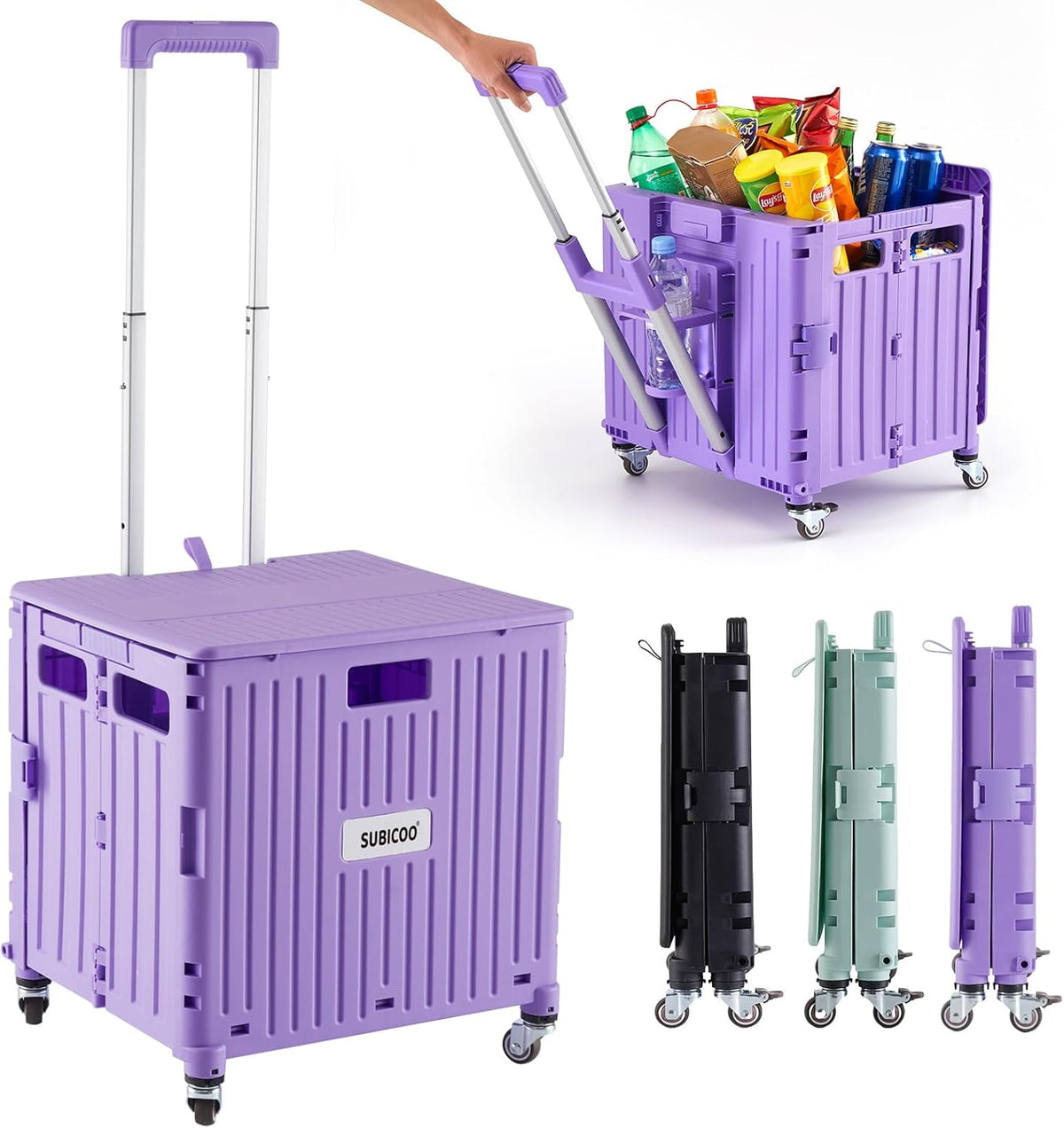 Folding Utility Cart Portable Rolling Crate Handcart Shopping Trolley Collapsible Tool Box, with