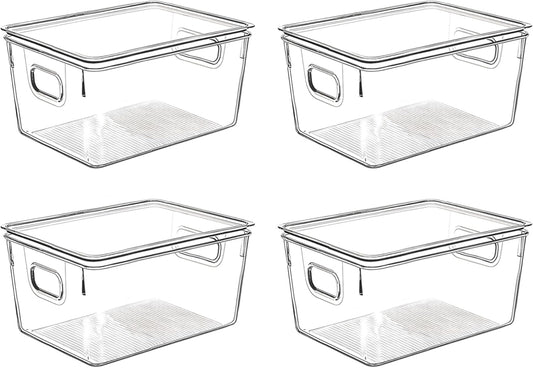 Clear Plastic Storage Bins with Lids, Perfect for Kitchen Organization or Pantry Organization and