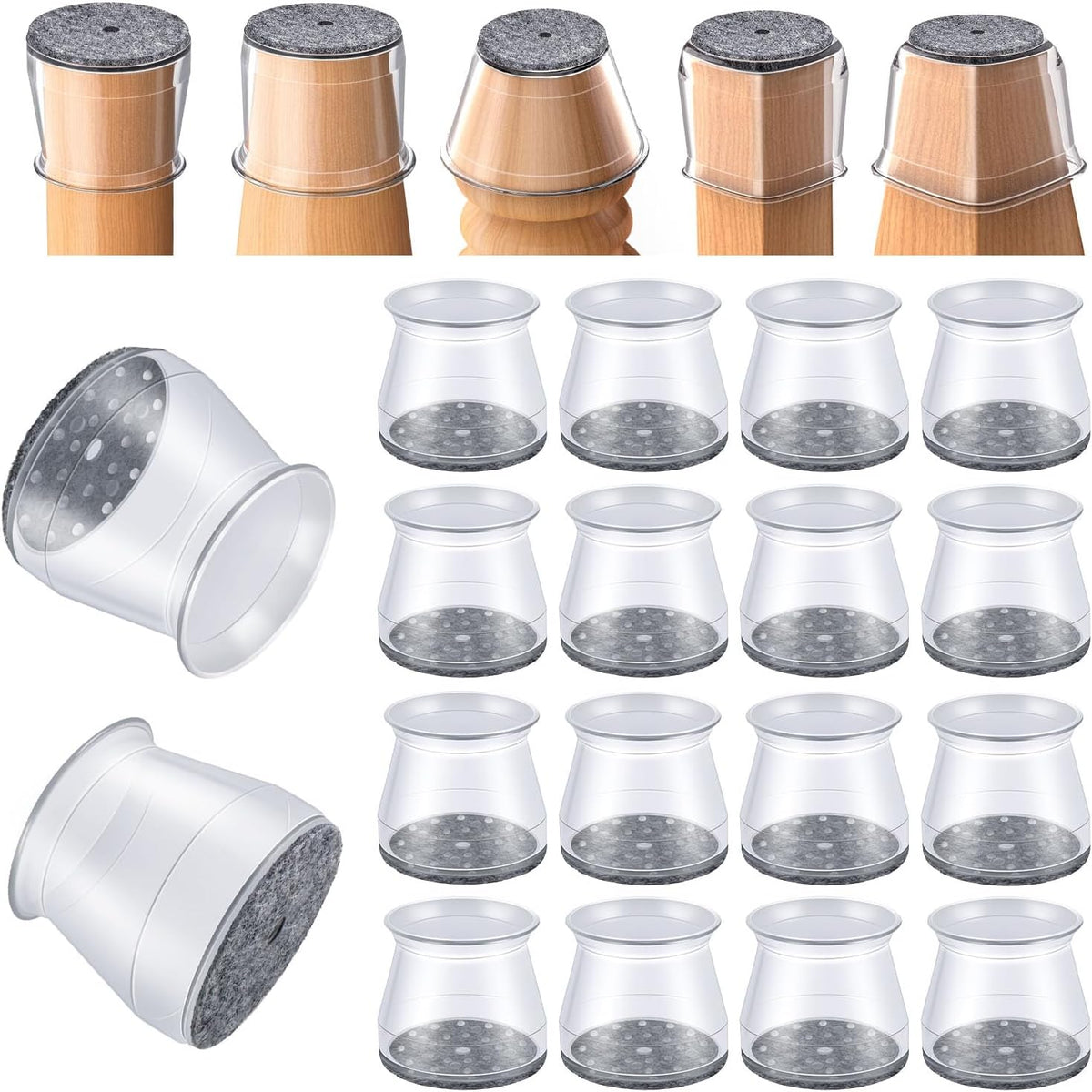 16 Pcs Chair Leg Protectors for Hardwood Floors, Silicone Felt Furniture Leg Cover Pad for