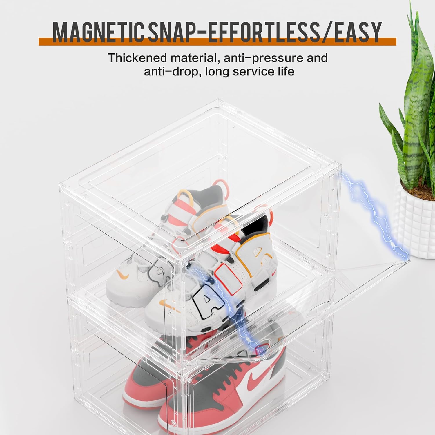 KEFA XL Shoe Storage Box Organizer, 8 Pack Shoe Boxes Clear Plastic Stackable, Sneaker Display Case