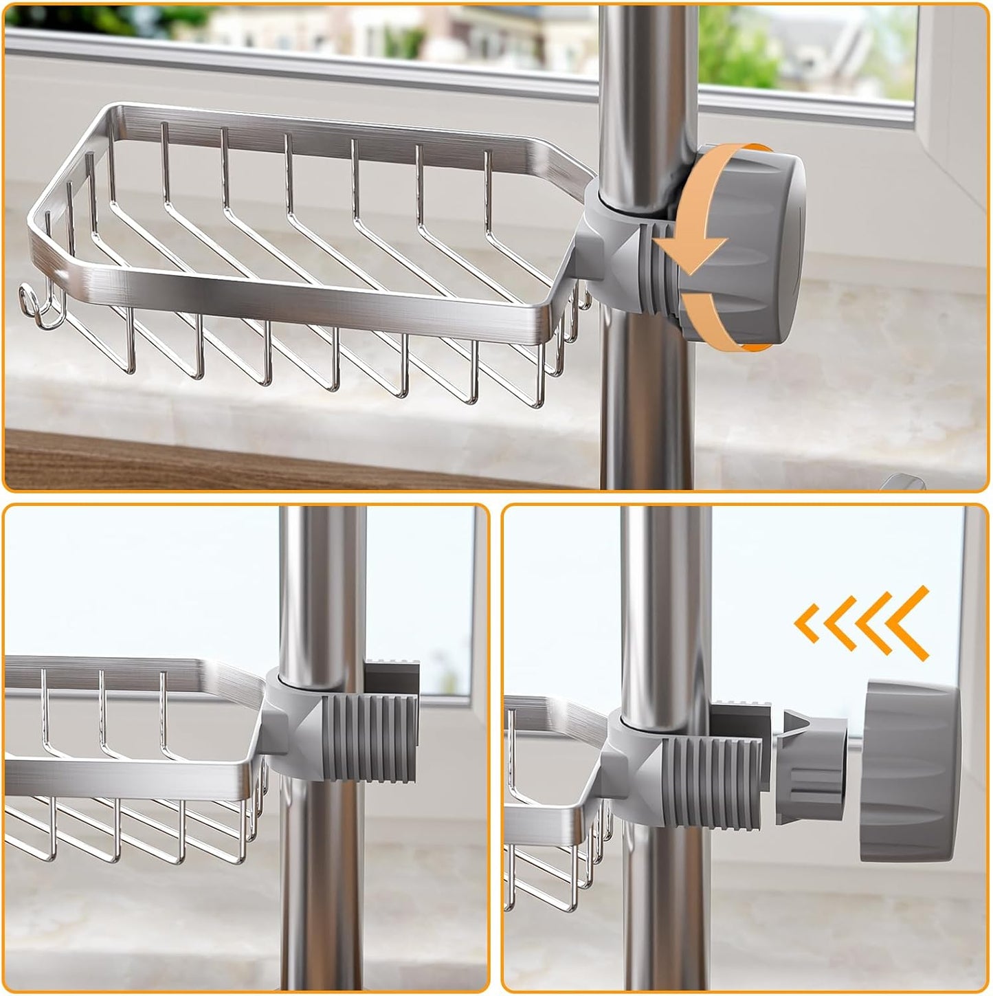 LONIN Sponge Holder Over Faucet Kitchen Sink Caddy Organizer, Stainless Steel Detachable Hanging