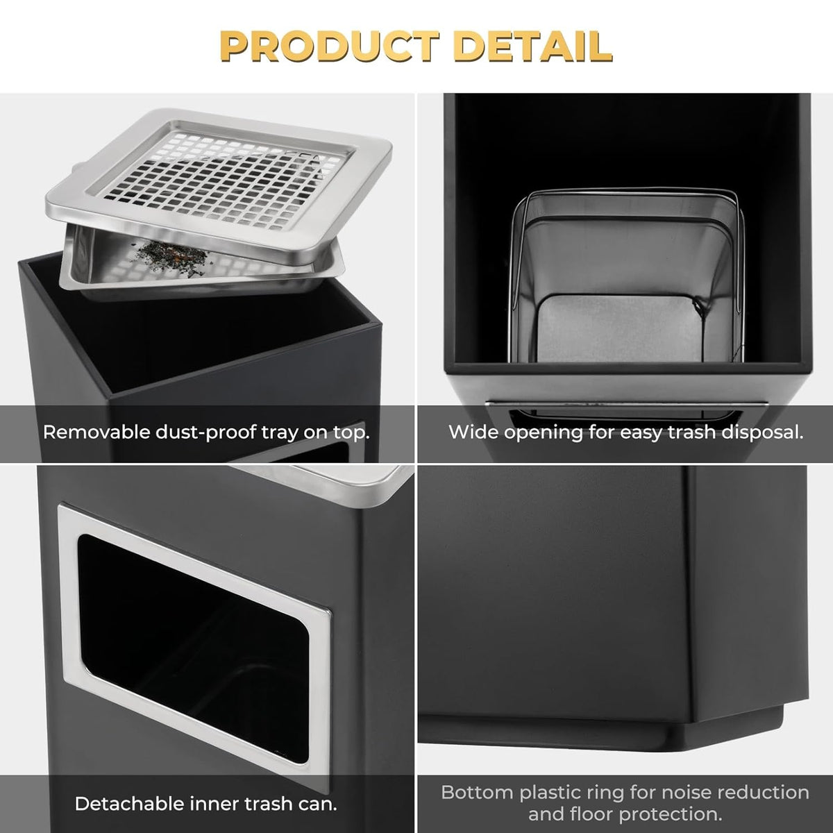 Trash Can Outdoor Waste Container Square Stainless Steel Trash Can with Removable Inner Bucket for