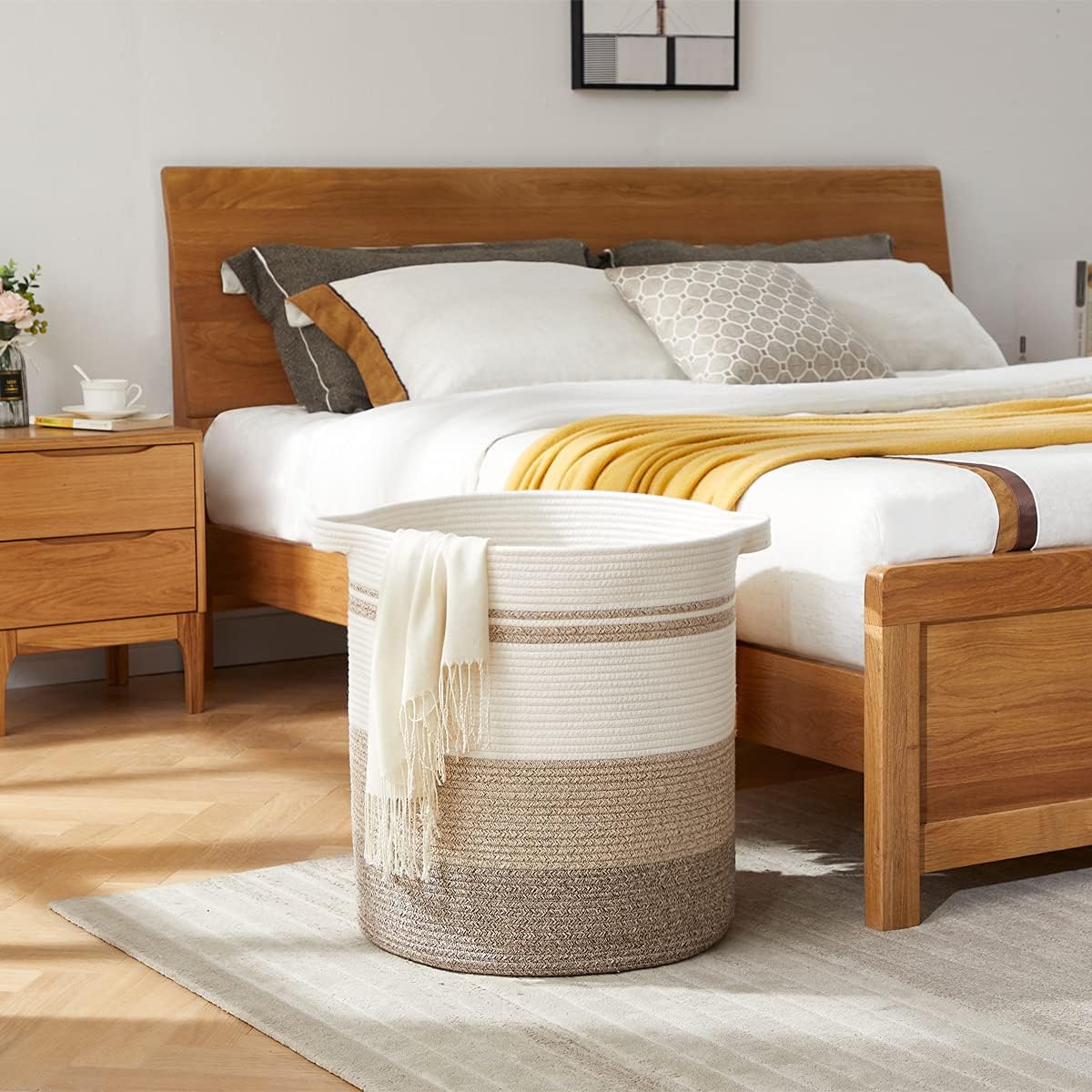 OIAHOMY 80L Laundry Baskets Hamper with Handles,Decorative Basket for Living room,Woven Storage