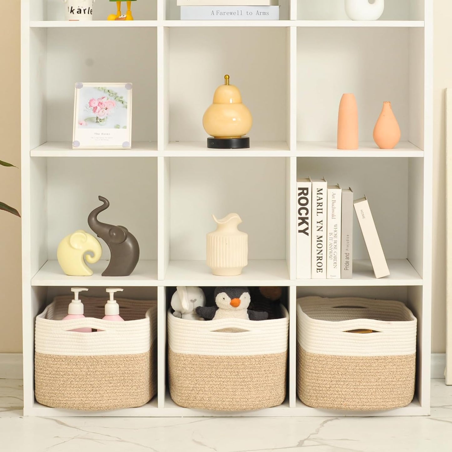 Large Storage Baskets for Organizing Shelves, Woven Cotton Rope Bins for Baby Nursery Organization