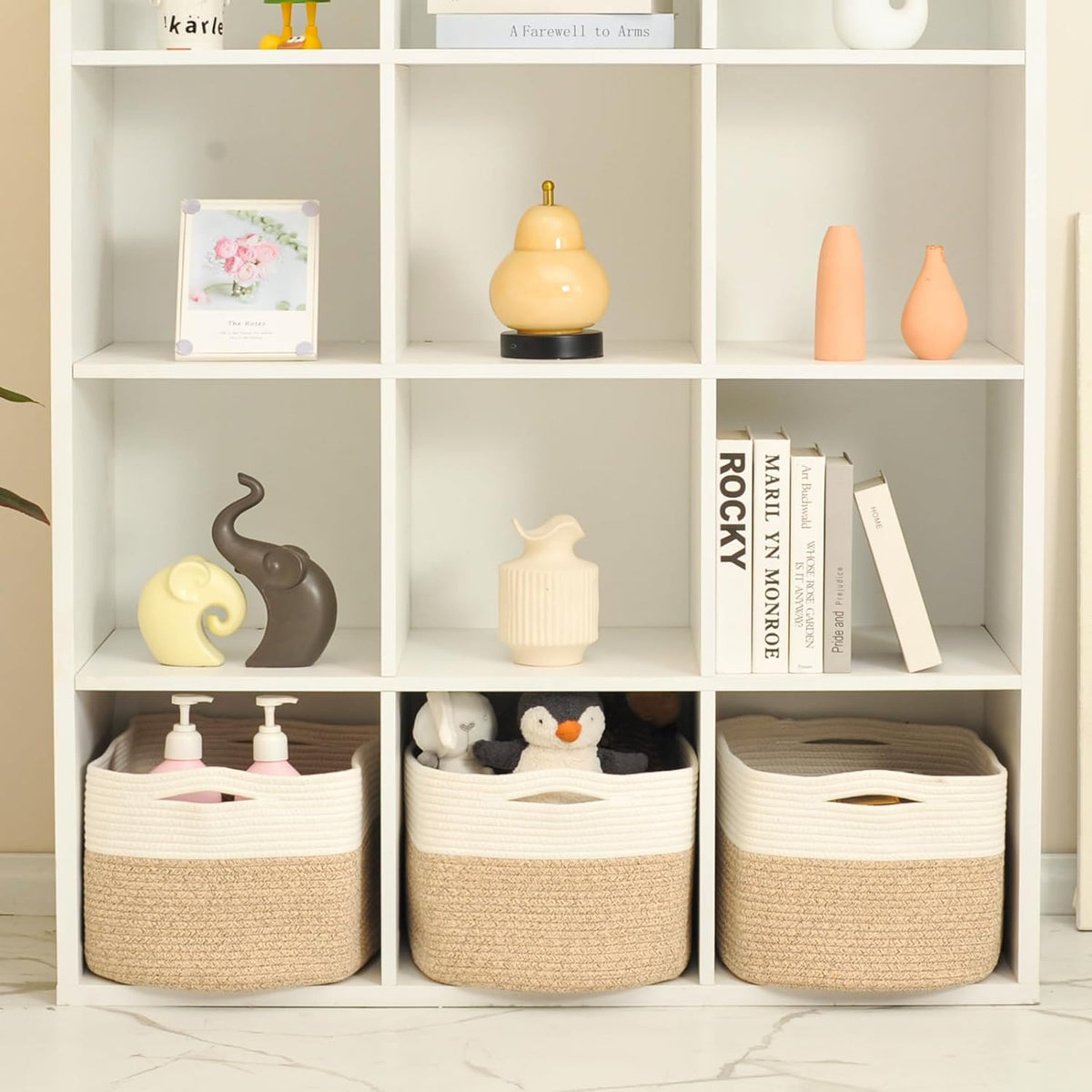 Large Storage Baskets for Organizing Shelves, Woven Cotton Rope Bins for Baby Nursery Organization