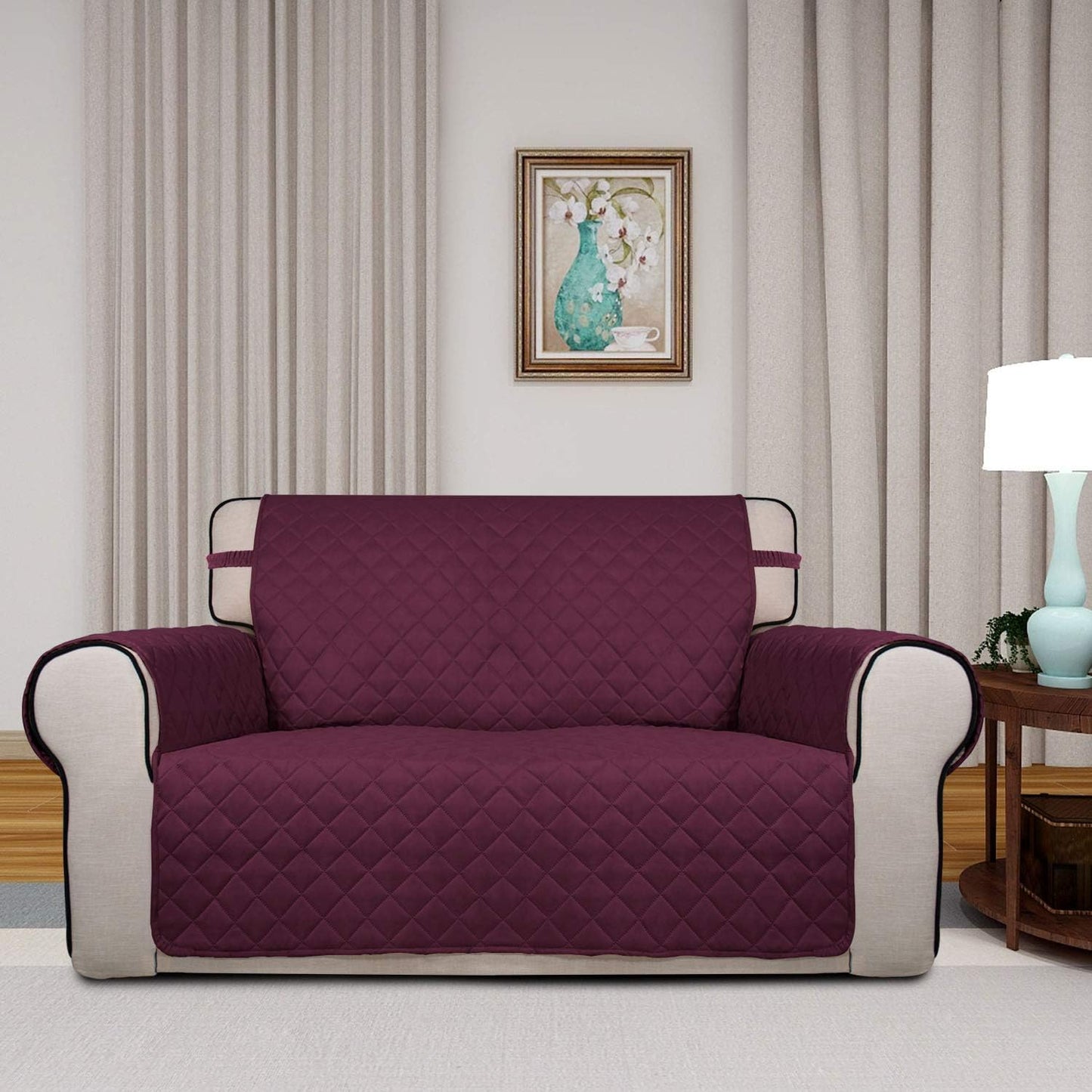 PureFit Reversible Quilted Sofa Cover, Water Resistant Medium Slipcover Furniture Protector