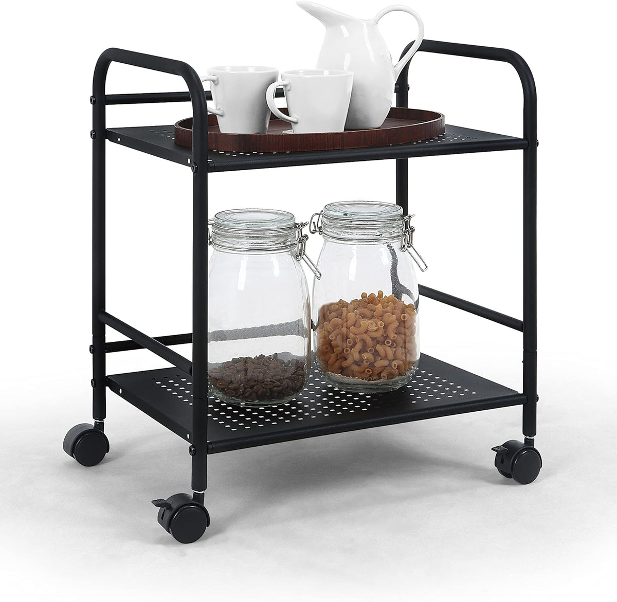 SunnyPoint 2-Tier Metal Rolling Utility Cart – Mobile Storage Shelf with Caster Wheels – Small