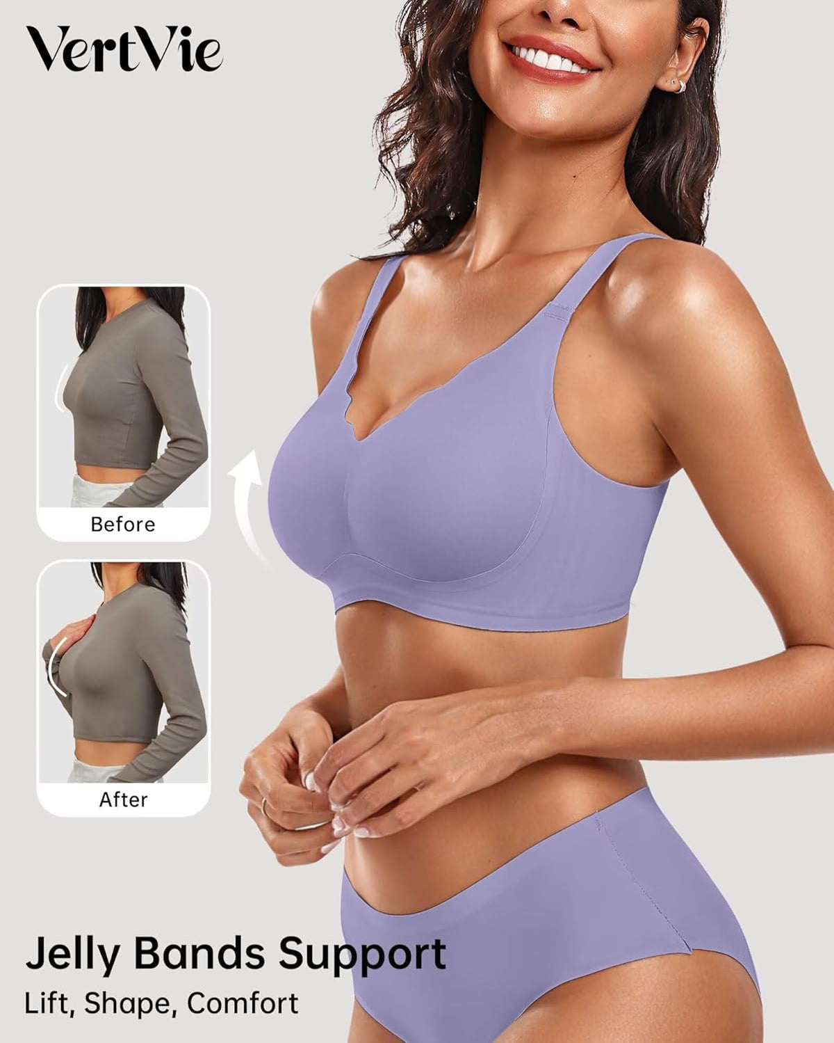 Vertvie Womens Seamless Bras No Underwire Supportive Wireless Push Up Full Coverage Bralette