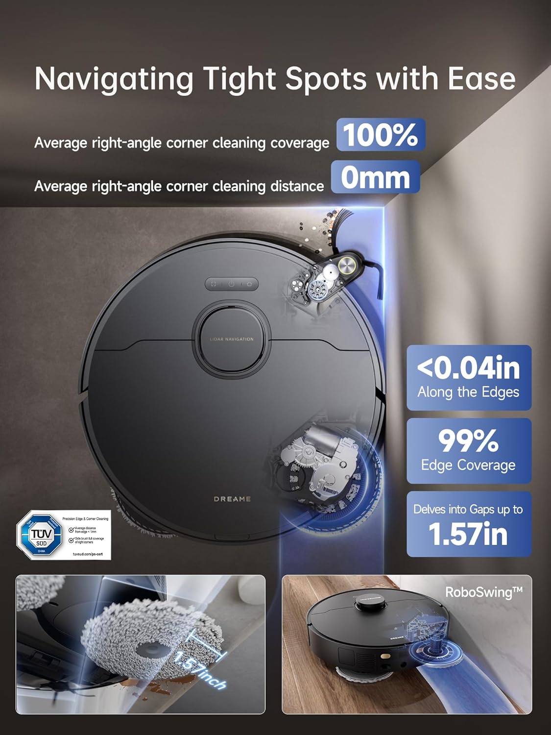 DREAME X40 Ultra Robotic Vacuum with Removable & Liftable Mop, 12,000Pa Suction, Side Brush