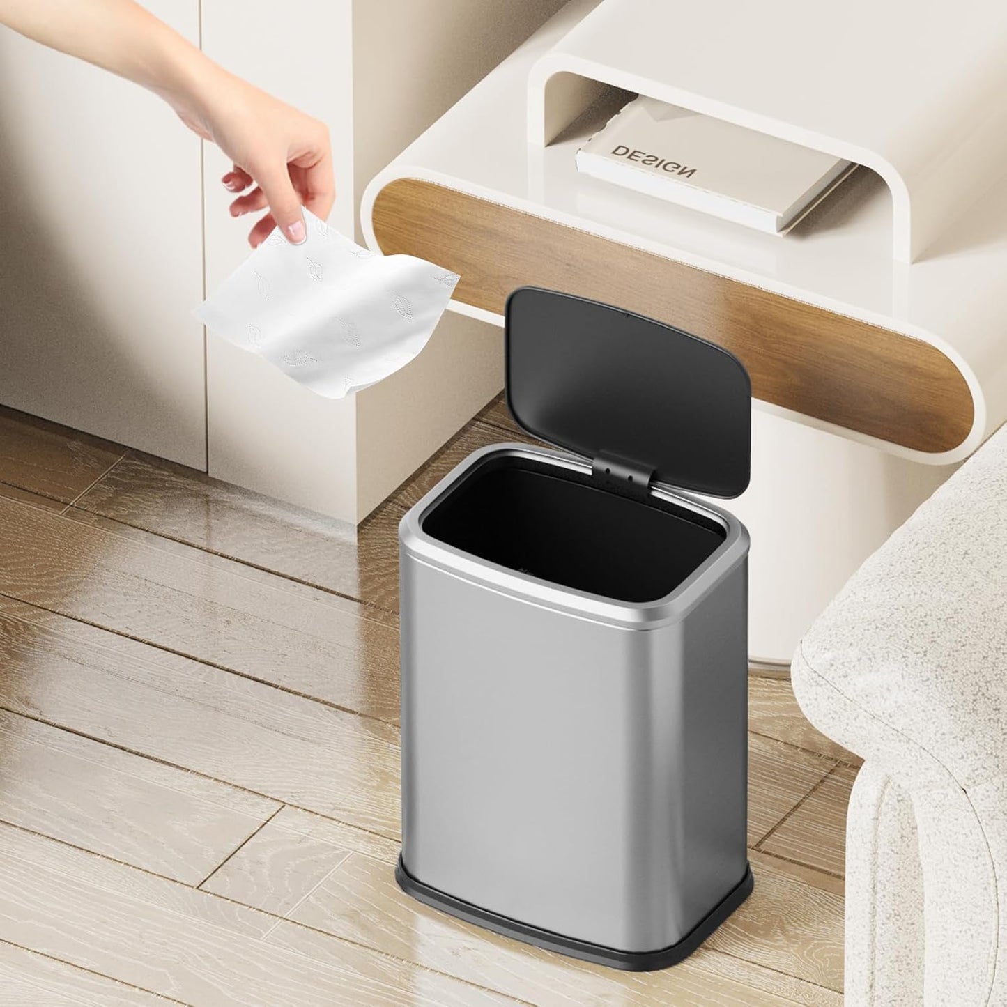 2.1 Gallon Bathroom Trash Can with Lid Press Top, 8 Liter Stainless Steel Garbage Can with Press
