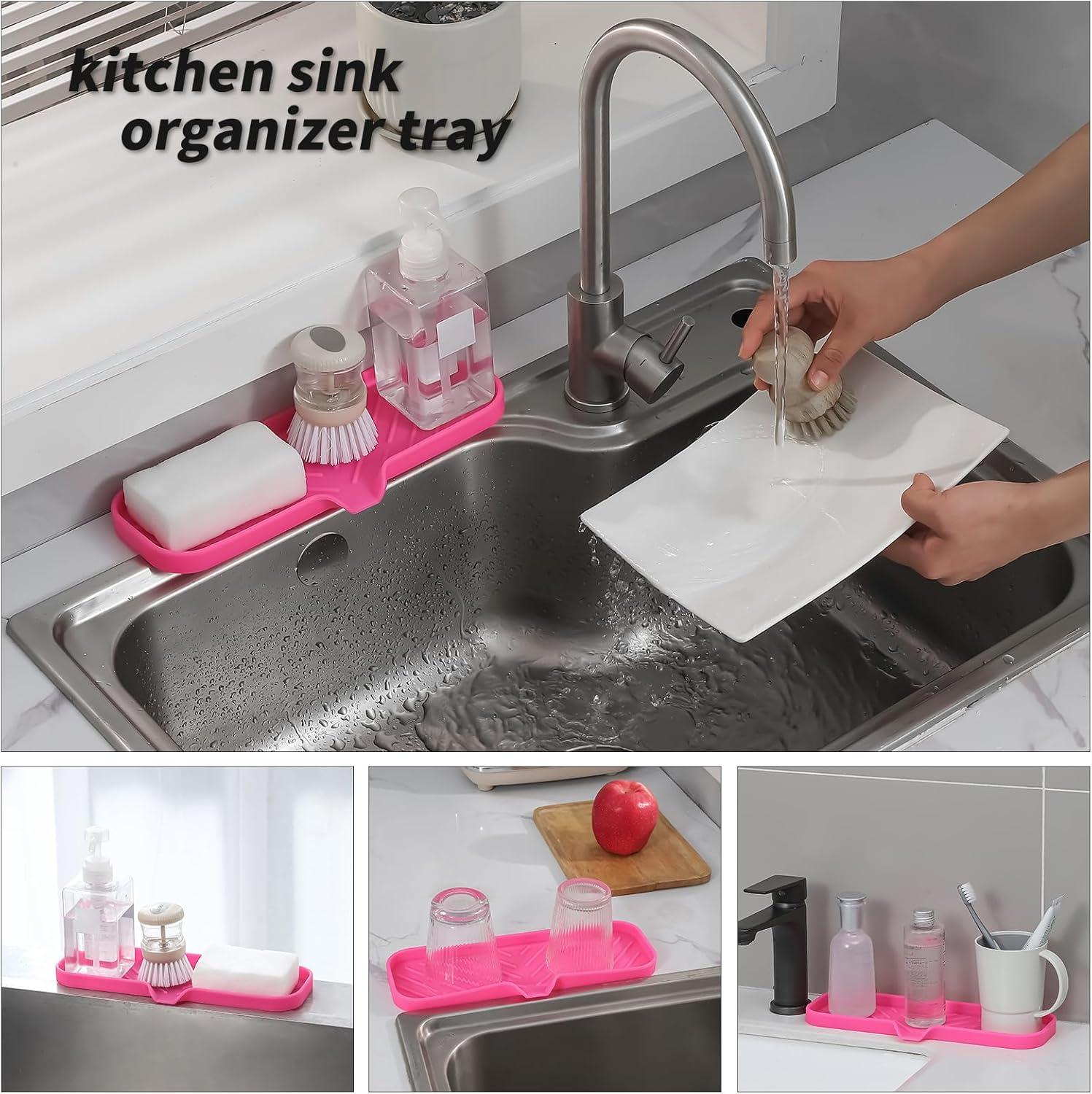 Silicone Bathroom Soap Dishes with Drain Spout-Bathroom and Kitchen Sink Organizer,Sponge