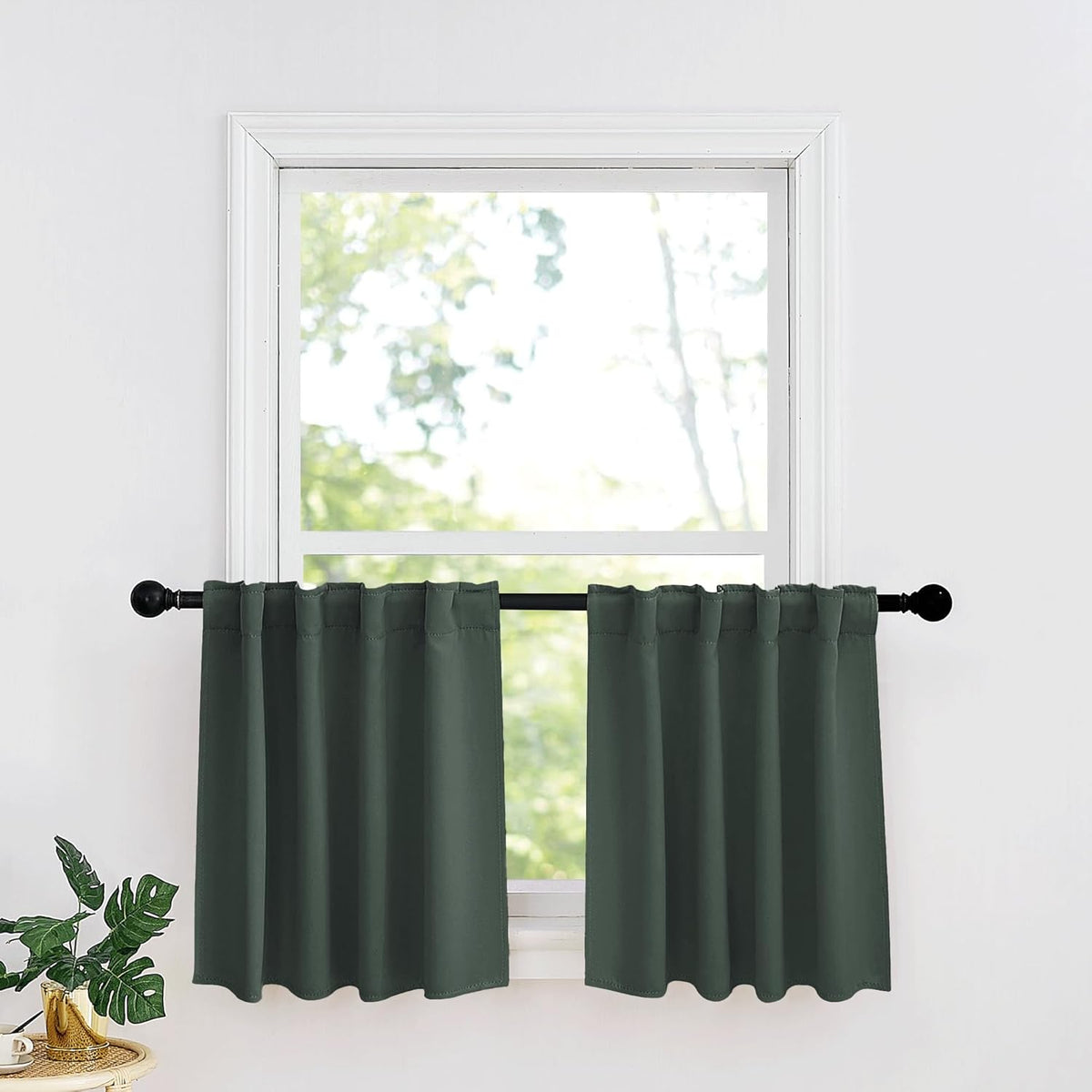 RYB HOME Dark Green Small Blackout Window Curtains - Insualting Privacy Curtains for Kids Bedroom