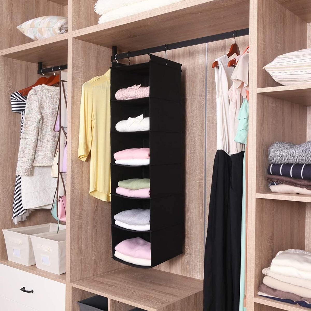 MAX Houser 6 Tier Shelf Hanging Closet Organizer, Closet Hanging Shelf with 2 Sturdy Hooks for