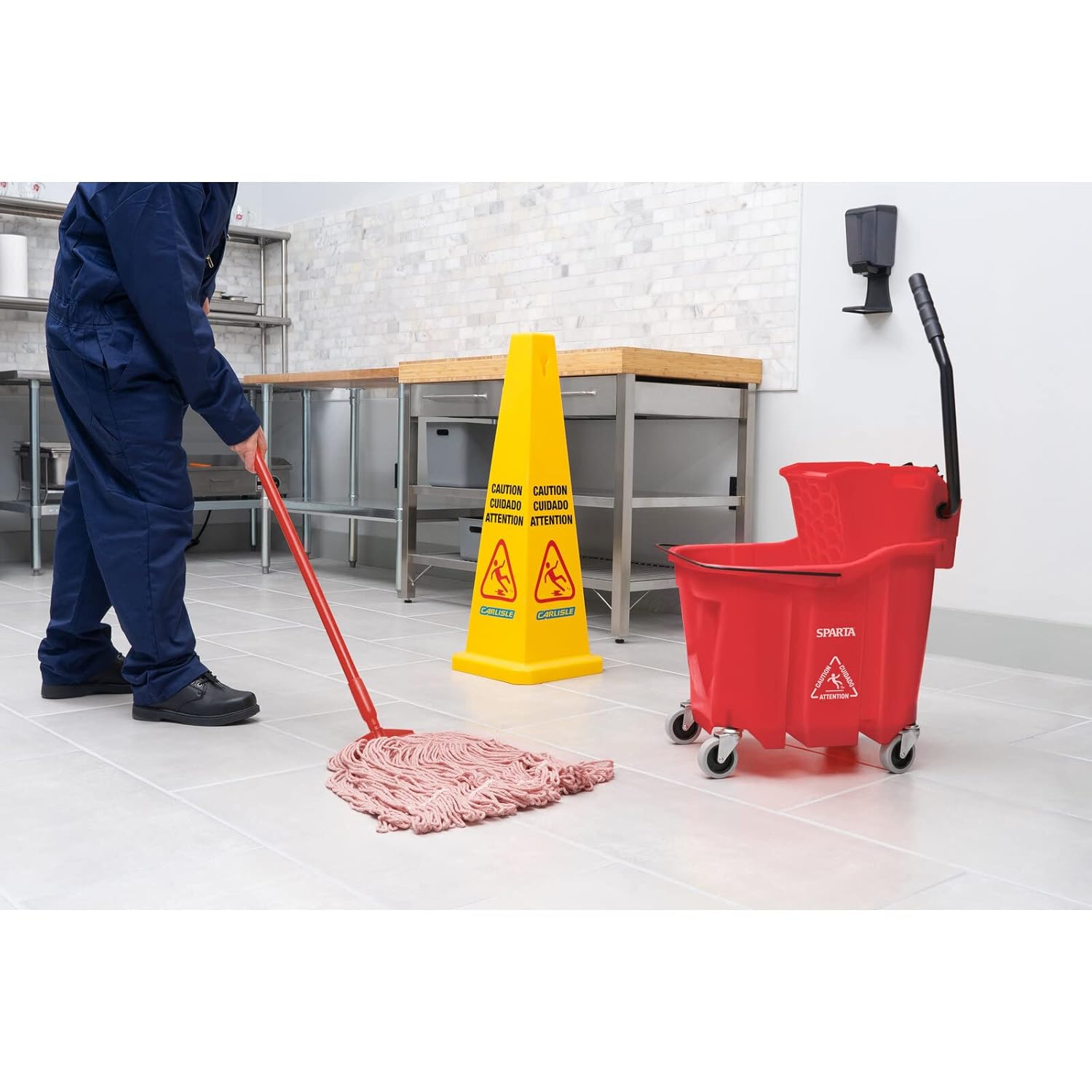 Carlisle FoodService Products Omnifit Mop Bucket with Side Press Wringer for Floor Cleaning