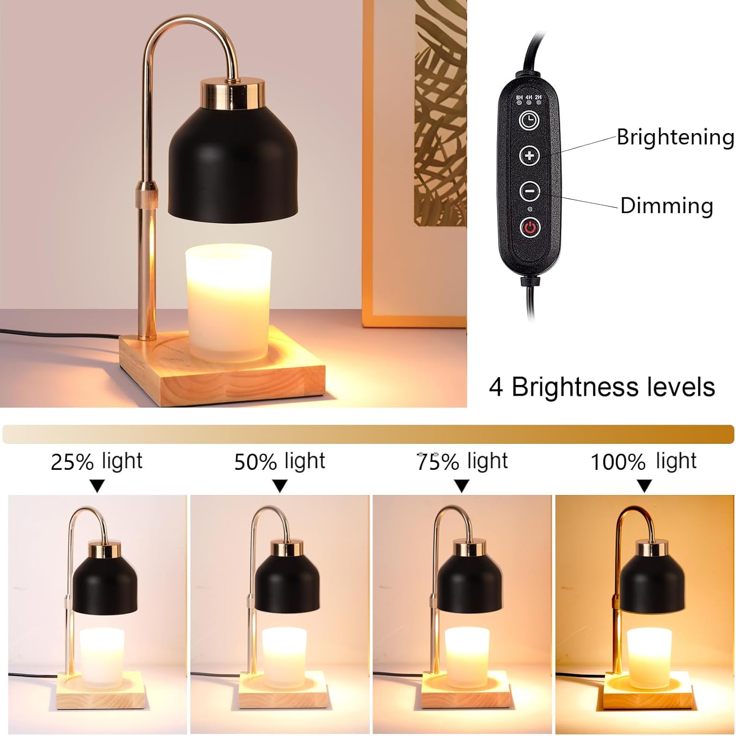 Candle Warmer Lamp, Dimmer, 2/4/8H Timer, Adjustable Height Candle Warmer, Vintage Home Decor, Wax