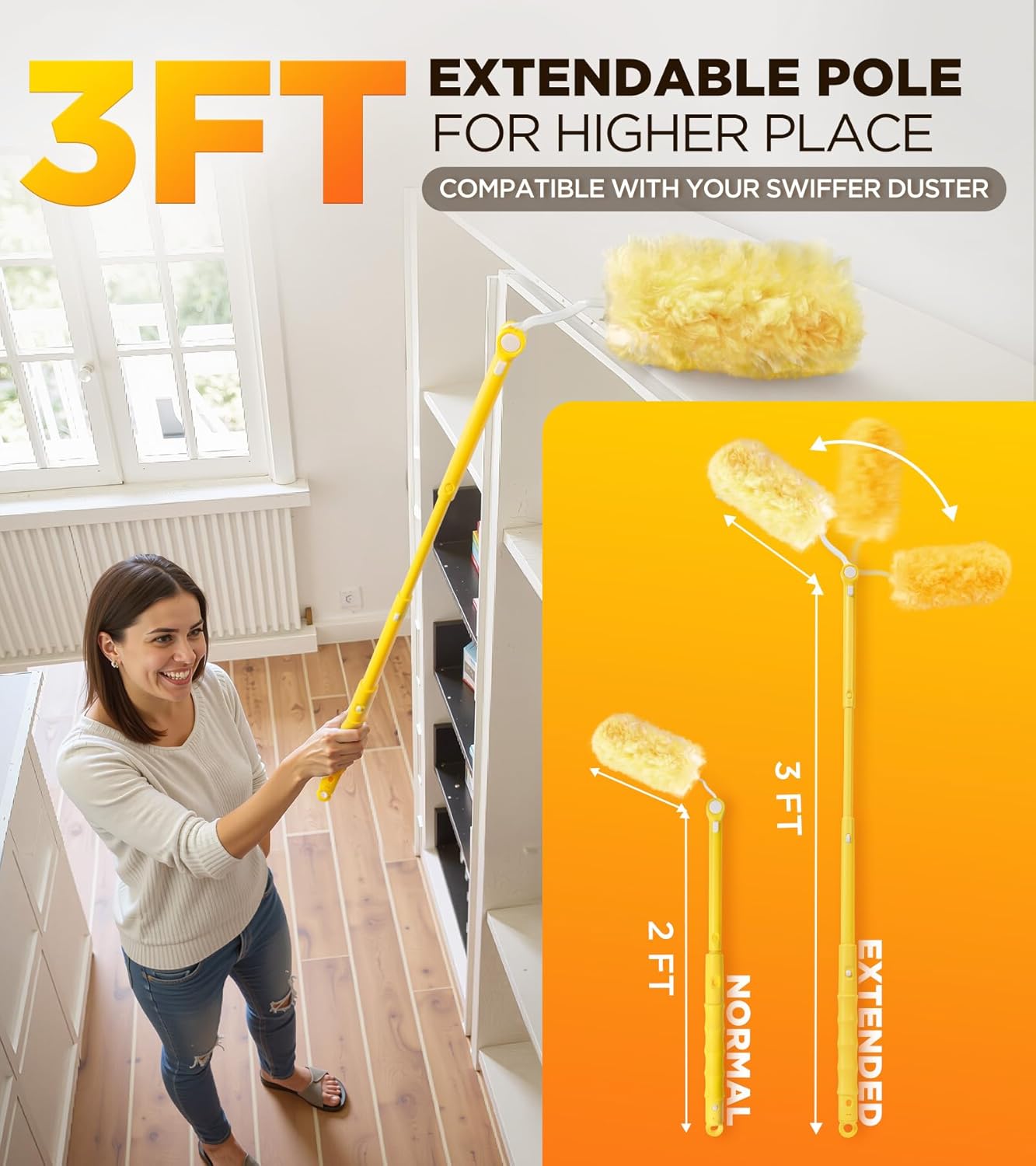 Heavy Duty Duster Refill Kit for Swiffer Duster with 3 ft Extension Pole & 20 Count Refills, 4X