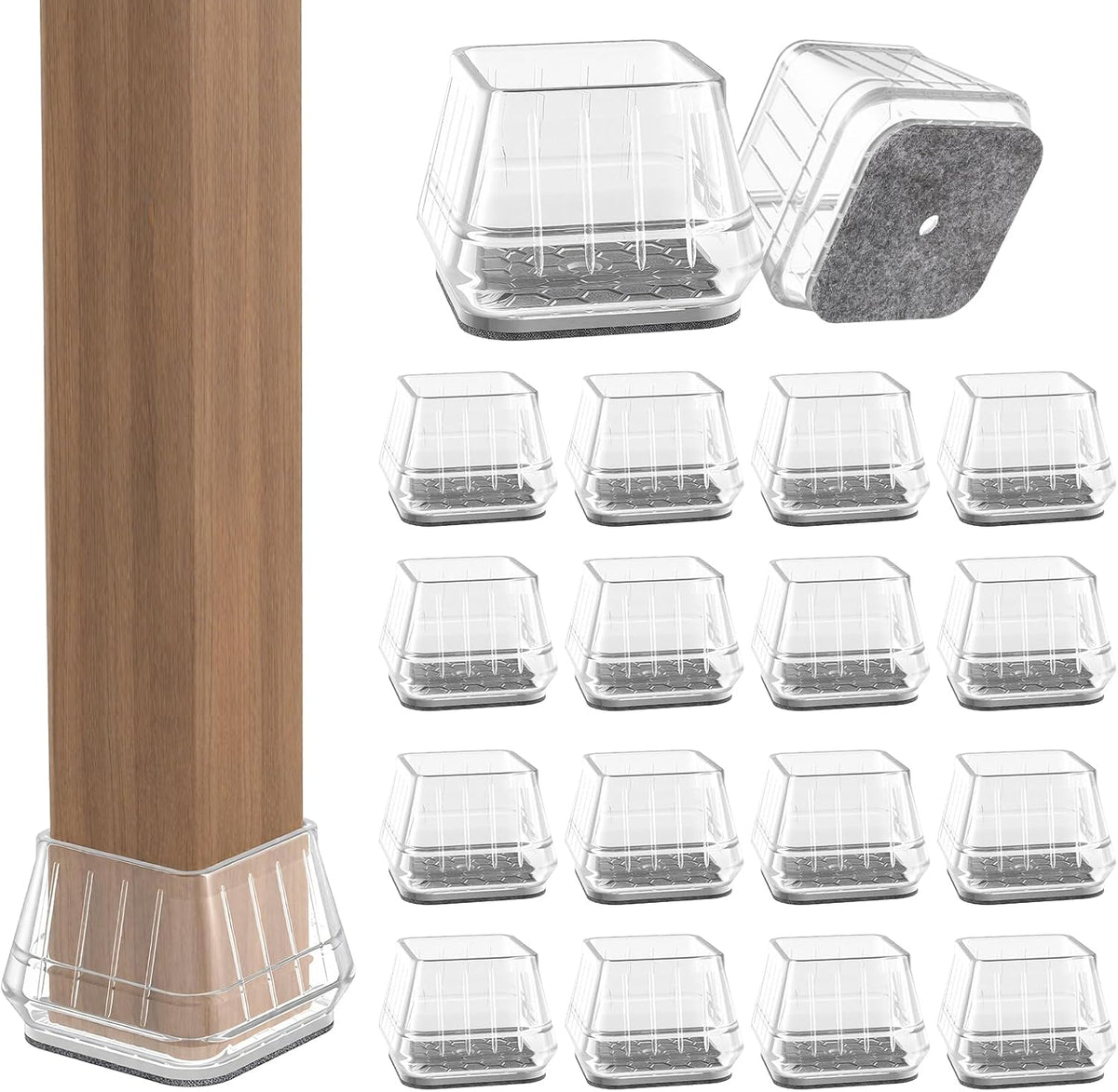 24PCS Square Chair Leg Floor Protectors for Hardwood Floors, Thicken Rubber Chair Leg Cap Covers