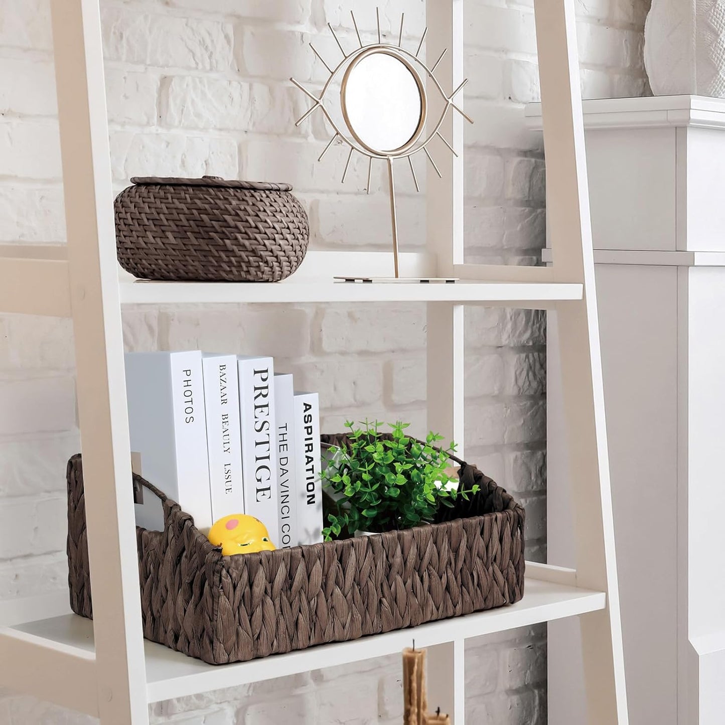 Ollieroo Natural Water Hyacinth Storage Baskets, Handwoven Wicker Storage Bins with Built-in