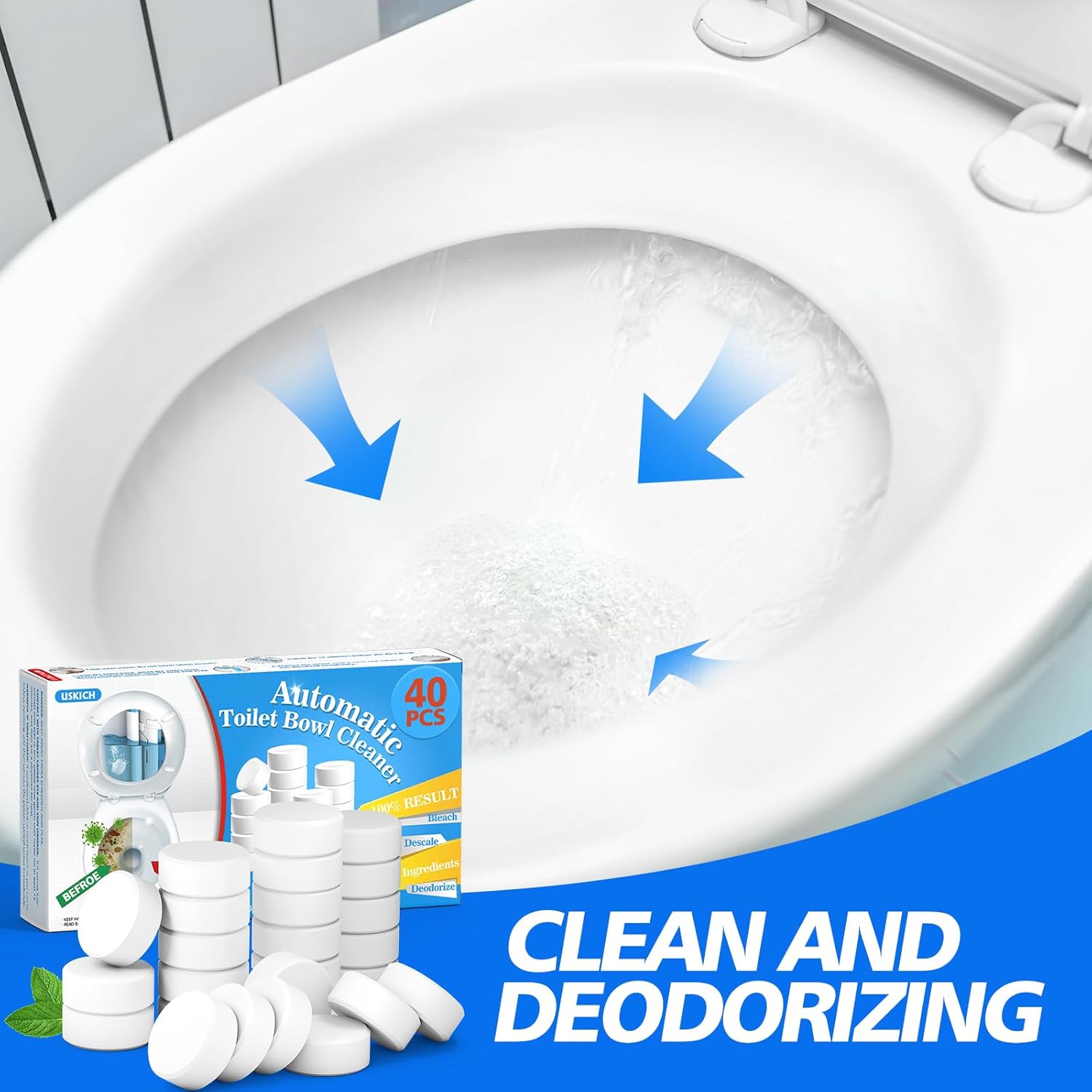 USKICH Toilet Bowl Cleaner 40 PACK, Household Automatic Toilet Bowl Cleaners with Bleach, Bathroom