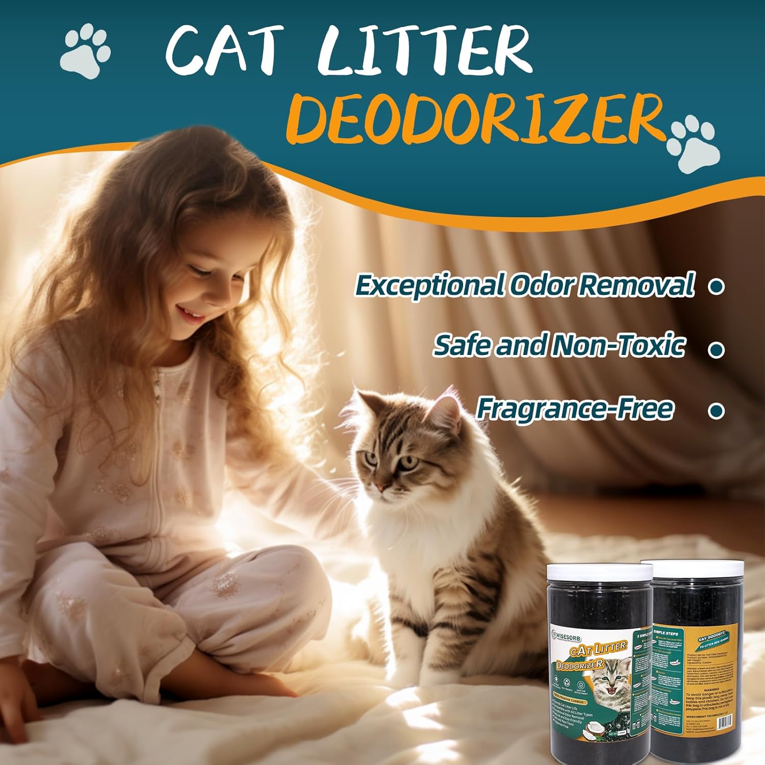 Cat Litter Deodorizer 2.4Lb Activated Carbon Litter Box Odor Eliminator Absorber Unscented Cat