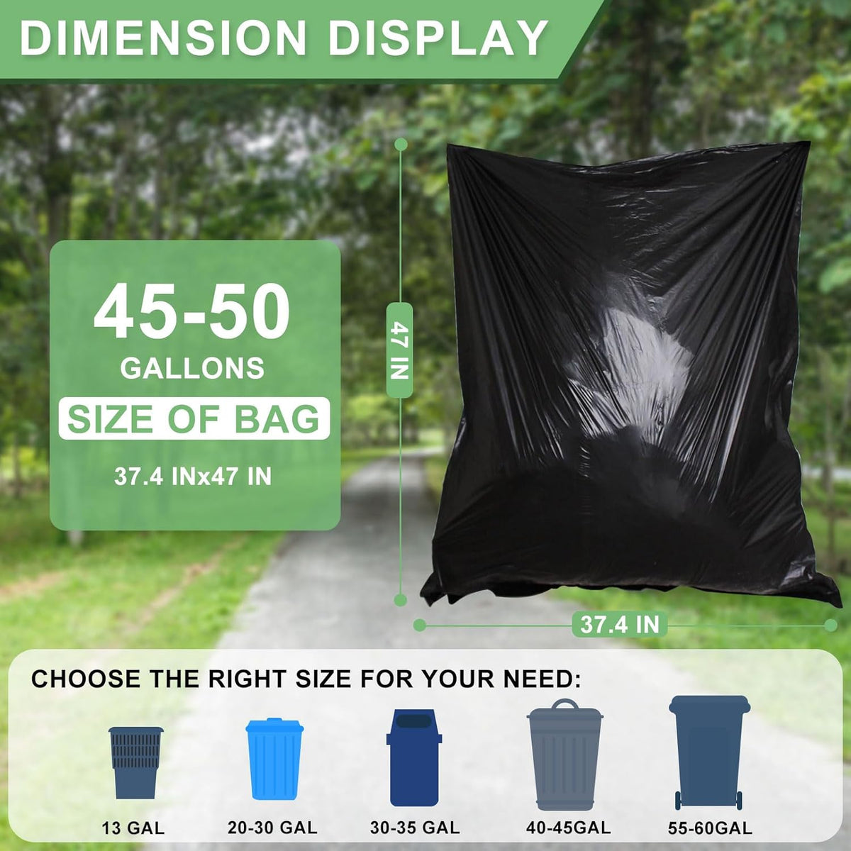 45-50 Gallon Black Trash Bags 120 Count - 38''x47'' Large Garbage Bags Unscented, 40+ Gallon Trash