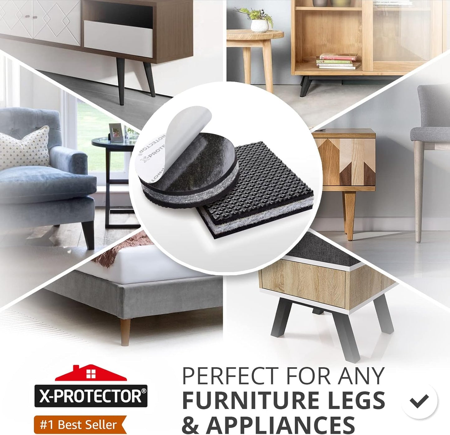 Non Slip Furniture Pads X-PROTECTOR - 16 pcs 2" - Premium Furniture Grippers! Rubber Feet Hardwood