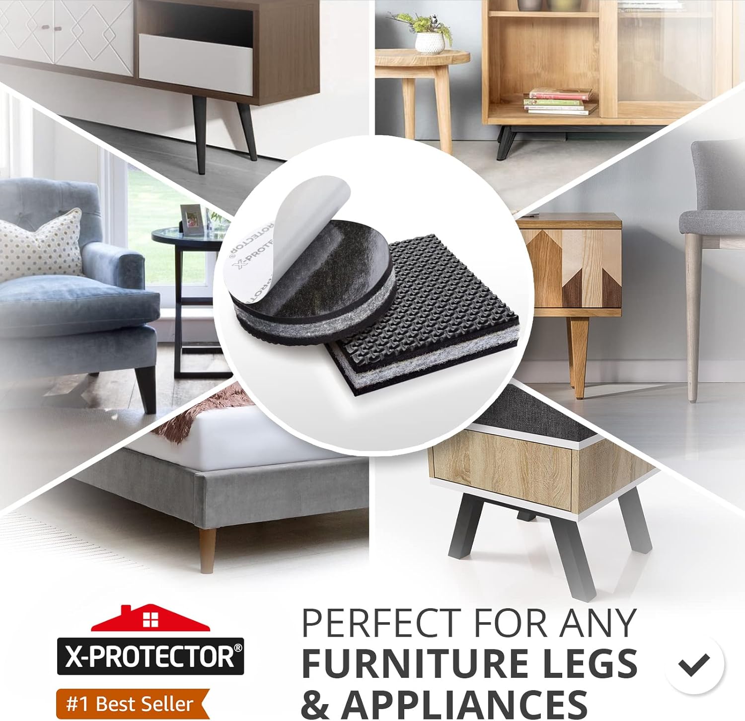 Non Slip Furniture Pads X-PROTECTOR - 16 pcs 2" - Premium Furniture Grippers! Rubber Feet Hardwood