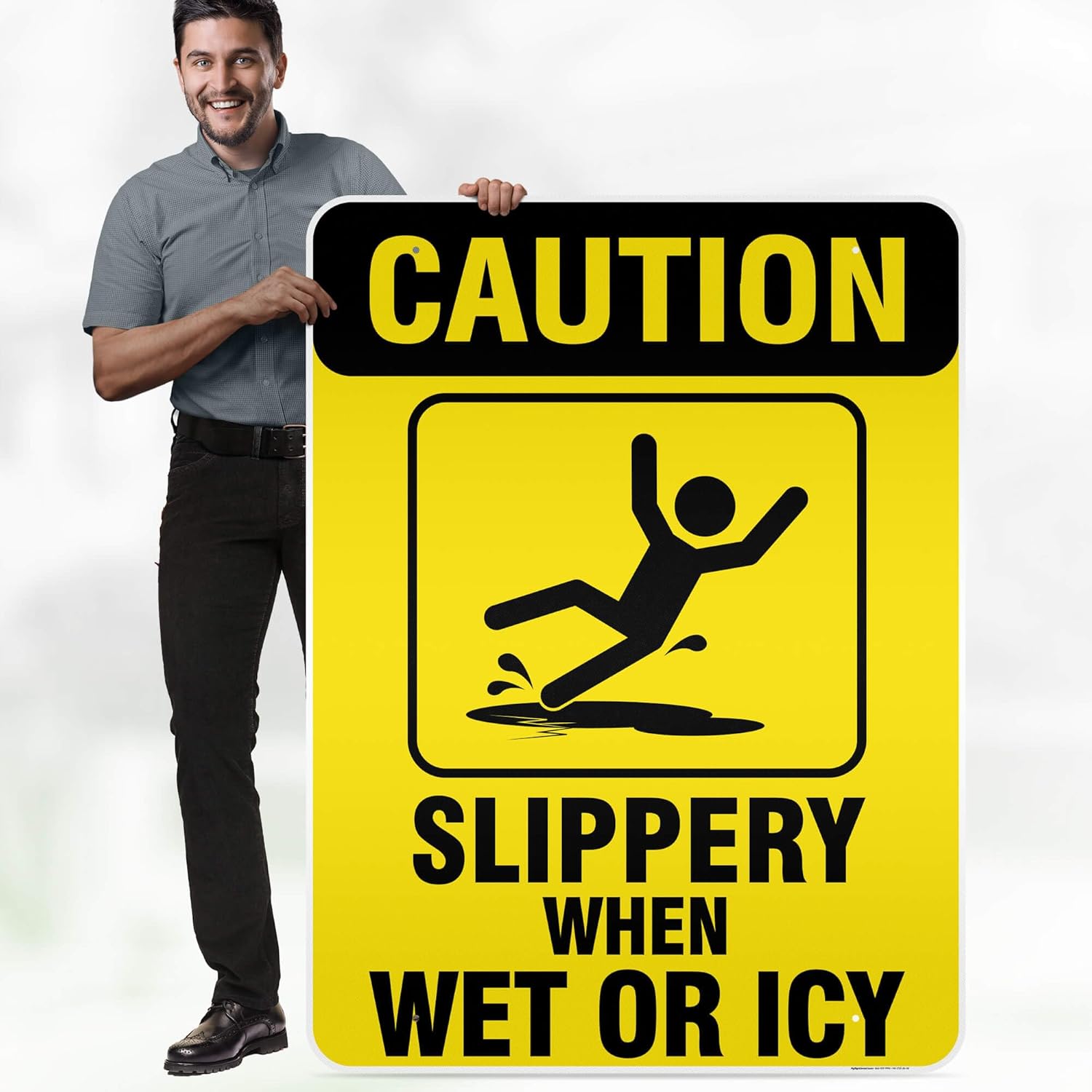 Caution Slippery When Wet Sign or ICY Sign, 36"x48" Aluminum Composite Reflective, Indoor/Outdoor