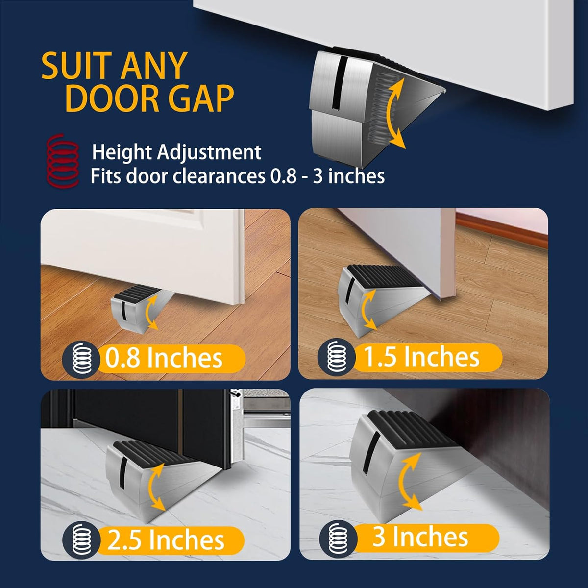 Heavy Duty Door Stopper Adjustable Spring Large Stoppers Wedge, Tall up to 3 Inches Doorstop