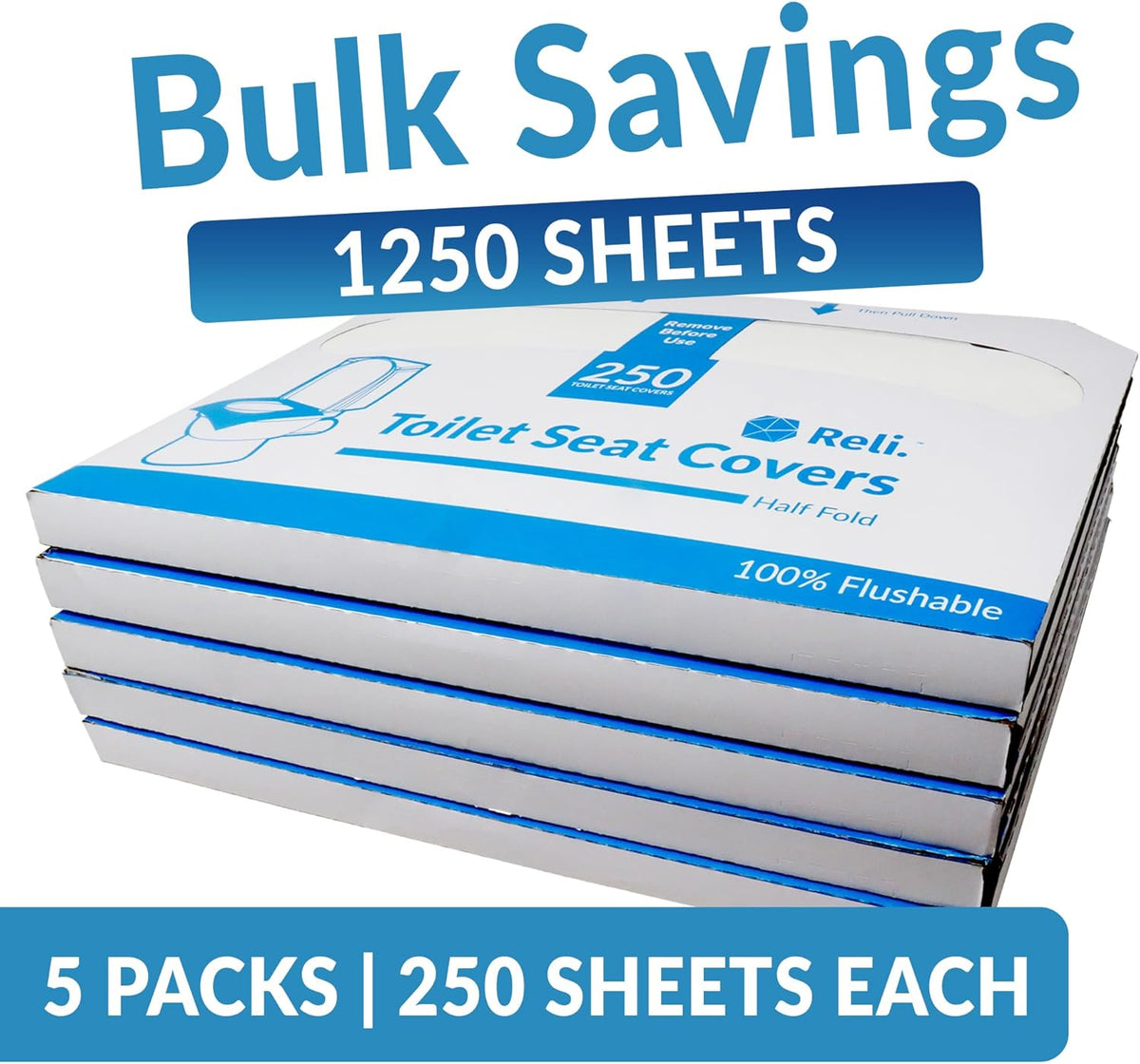 Reli. Toilet Seat Covers (1250 Pcs, 5 Packs of 250) | Disposable Toilet Seat Cover - Flushable