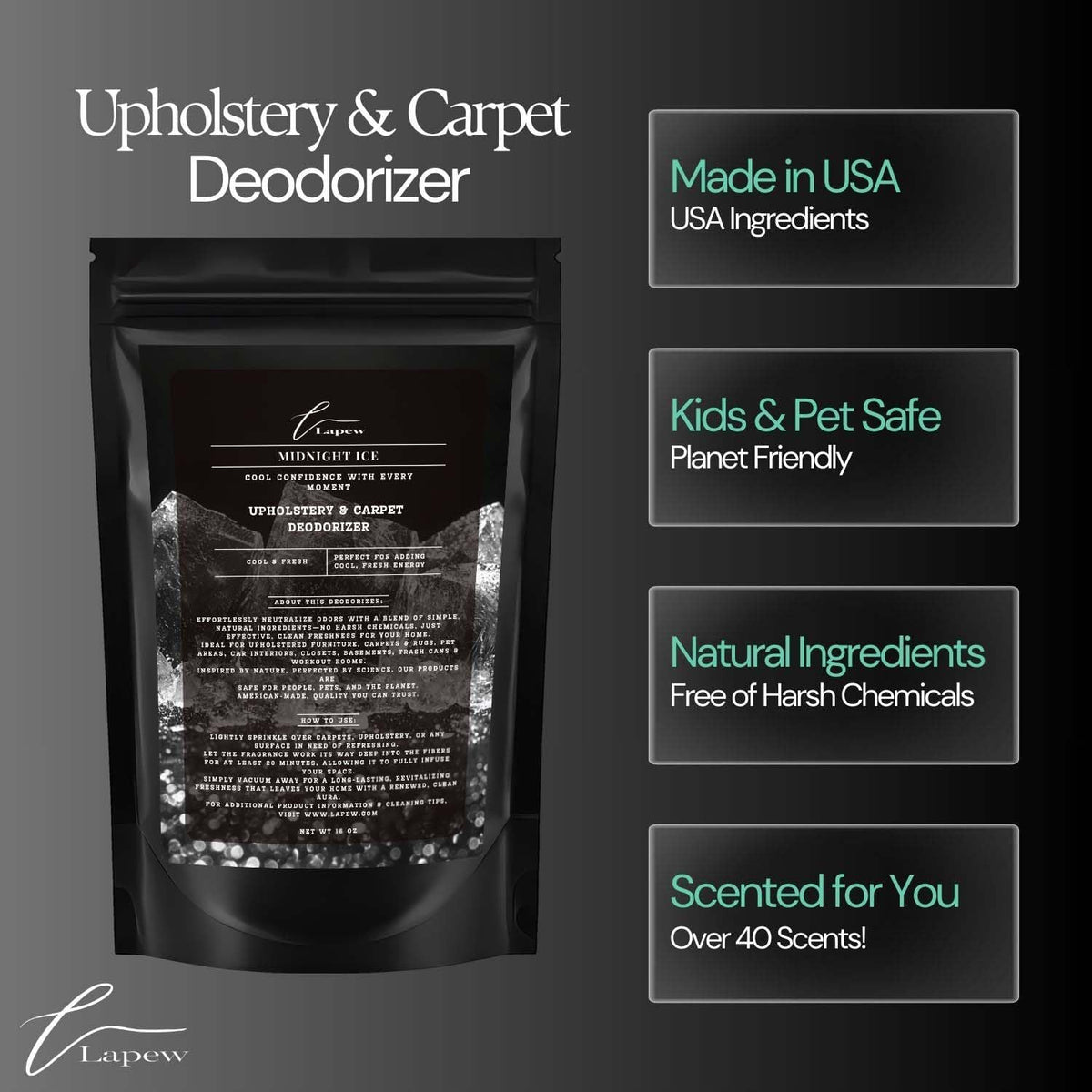 Midnight Ice Carpet Freshener Powder 16 oz | Powerful Odor Eliminator for Home | Upholstery