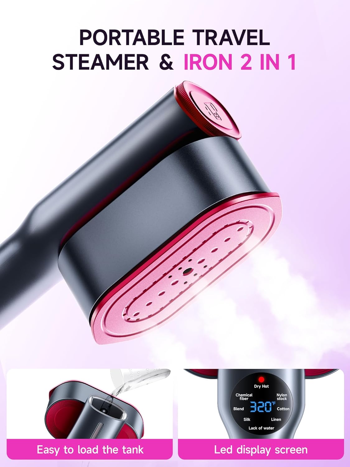 DRFLASH 2-in-1 Steamer & Iron for Clothes,15s Fast Heat-up 1200W Portable Handheld Garment