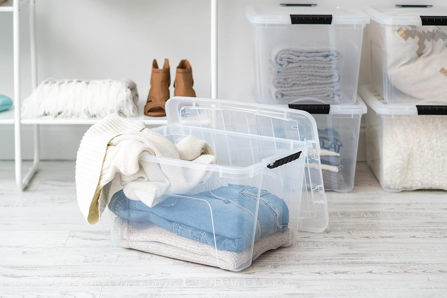 IRIS USA 40 Qt Stackable Plastic Storage Bins with Lids, 6 Pack - BPA-Free, Made in USA