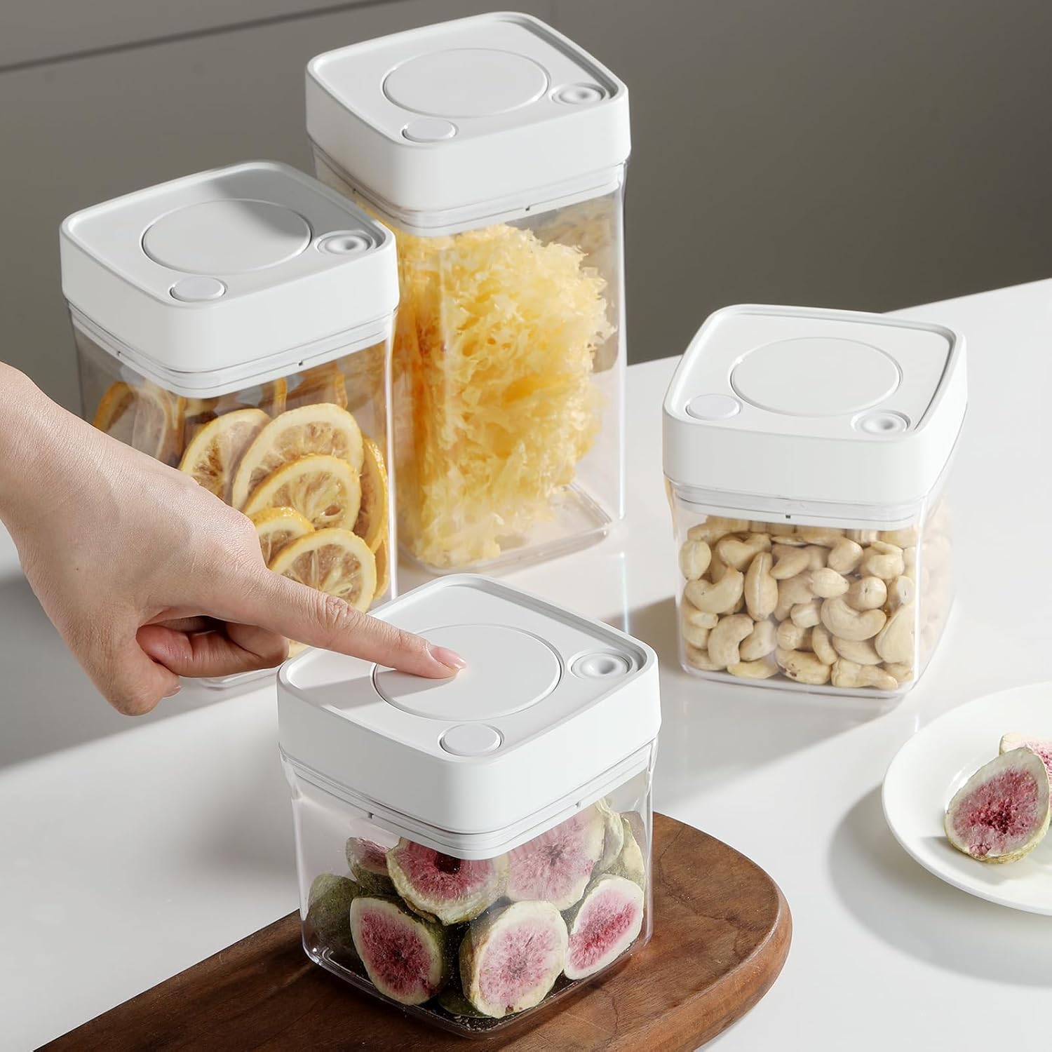 Manual Vacuum Jar With One-Button Vacuum Pump, Airtight Food Cereal Containers Storage With Lids