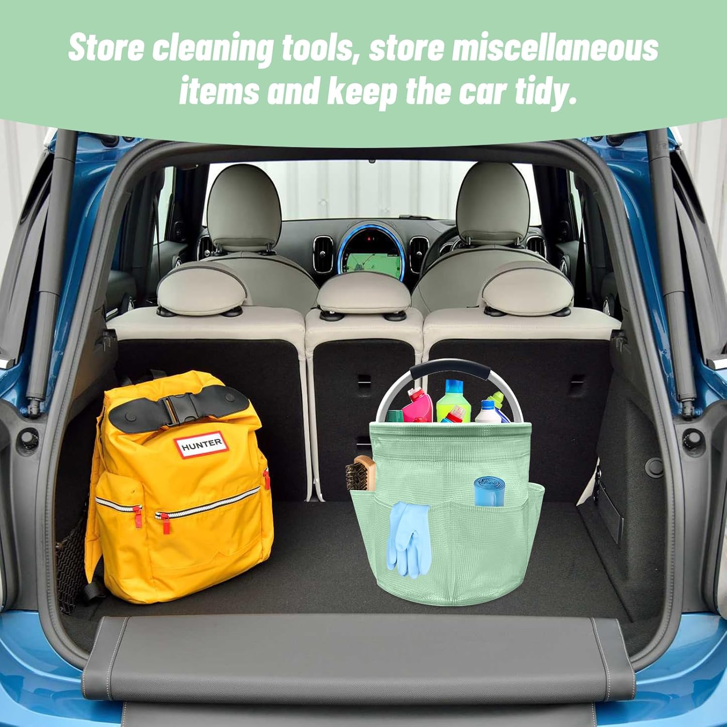 Qivine 17L Cleaning Caddy with Handle, Cleaning Supply Caddy Foldable Tool Bag Cleaning Products