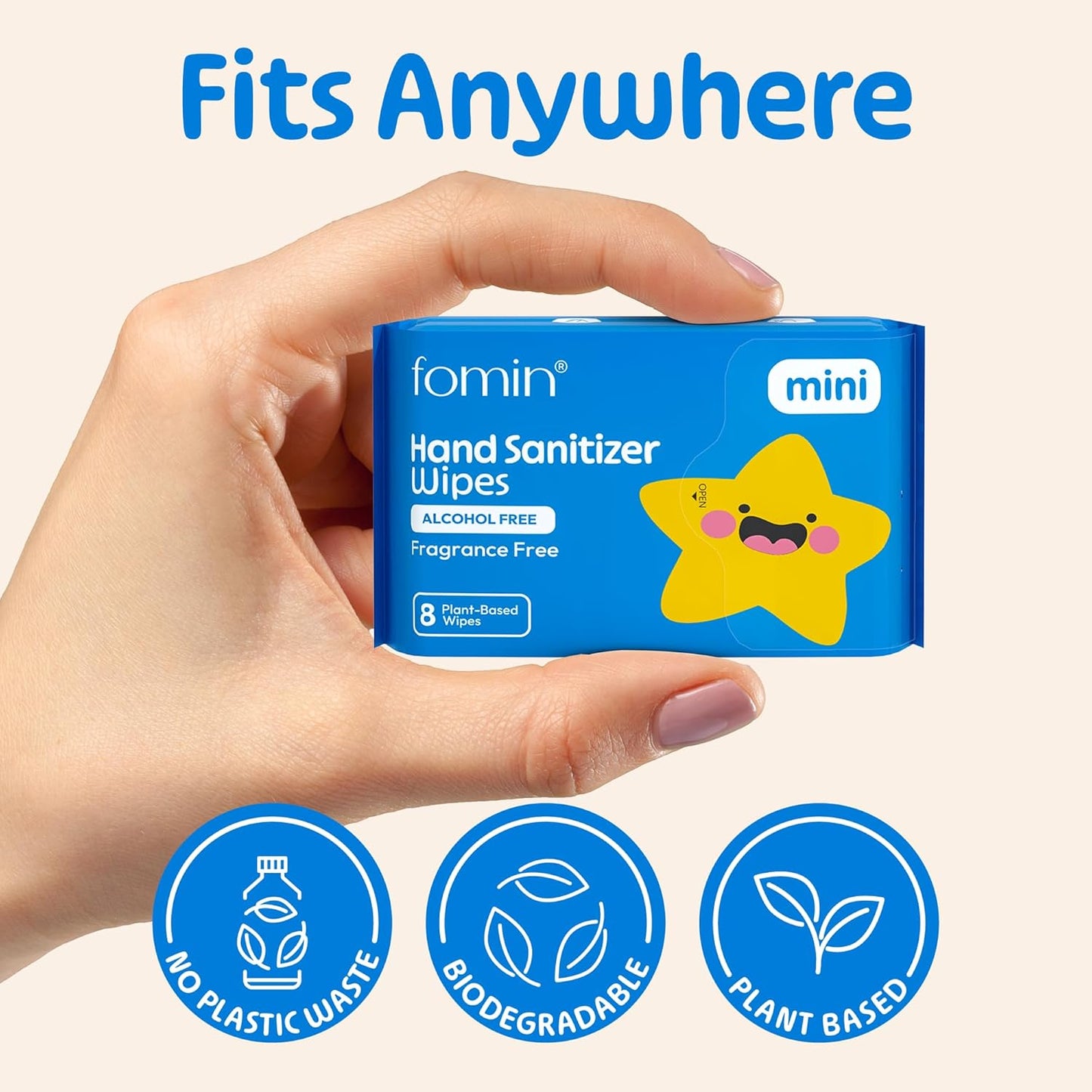 Fomin Mini Hand Sanitizer Wipes 30 Pack (8 Count) - Fragrance Free Mini Wet Wipe - pH Balanced