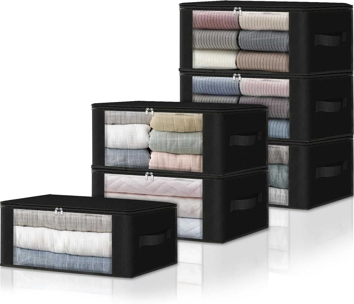 HomeHacks 6-Pack Clothes Organizer Storage Bags Foldable Storage Box with Large Clear Window Sturdy