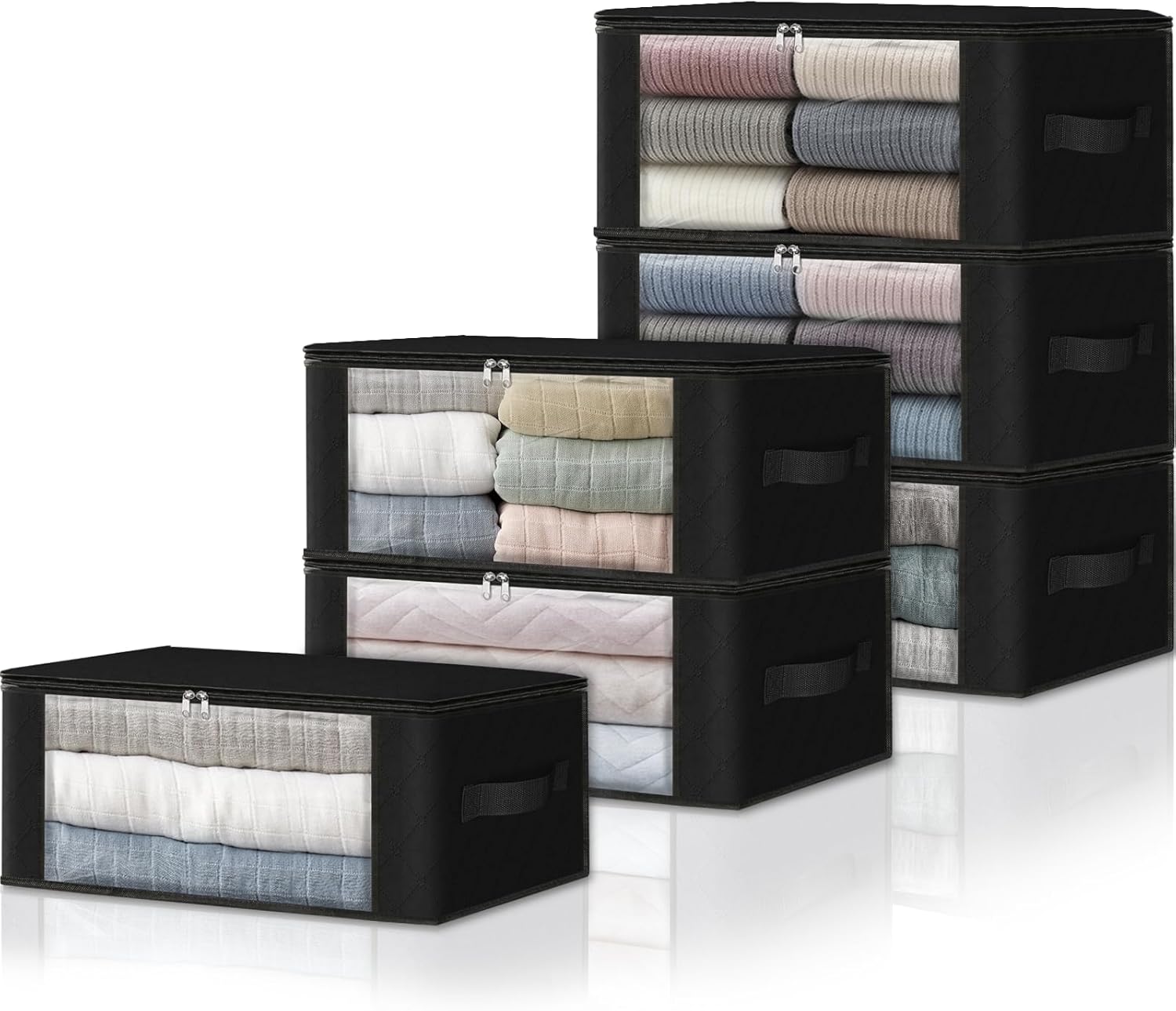 HomeHacks 6-Pack Clothes Organizer Storage Bags Foldable Storage Box with Large Clear Window Sturdy