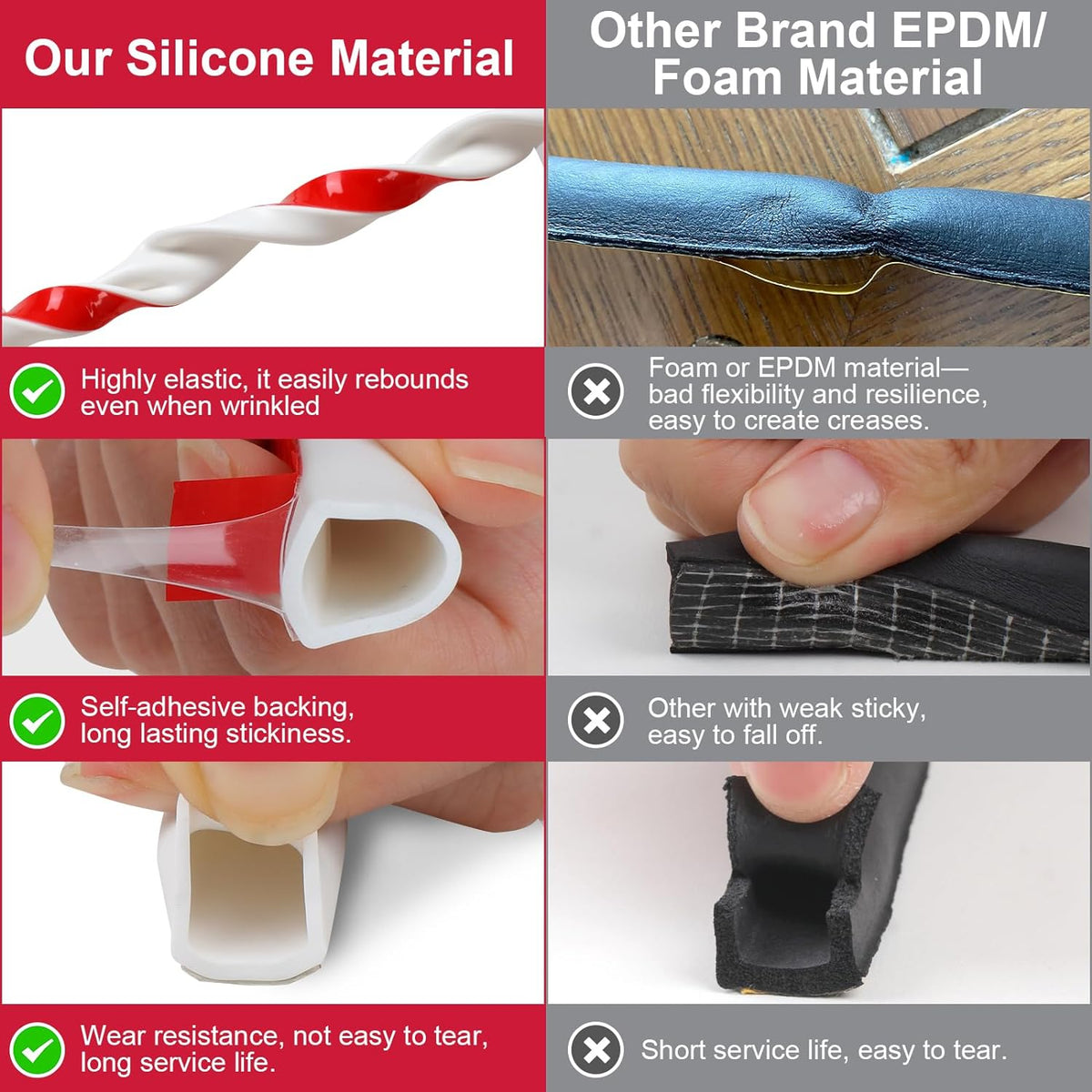 Benory Silicone Weather Stripping Door Seal - Self Adhesive D Shaped Seal Strip for Door