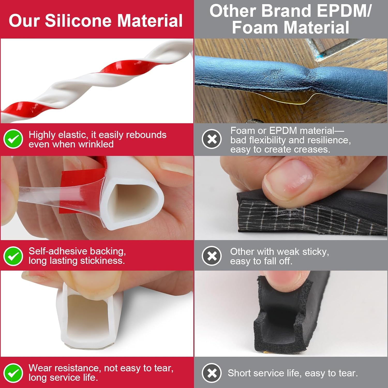 Benory Silicone Weather Stripping Door Seal - Self Adhesive D Shaped Seal Strip for Door