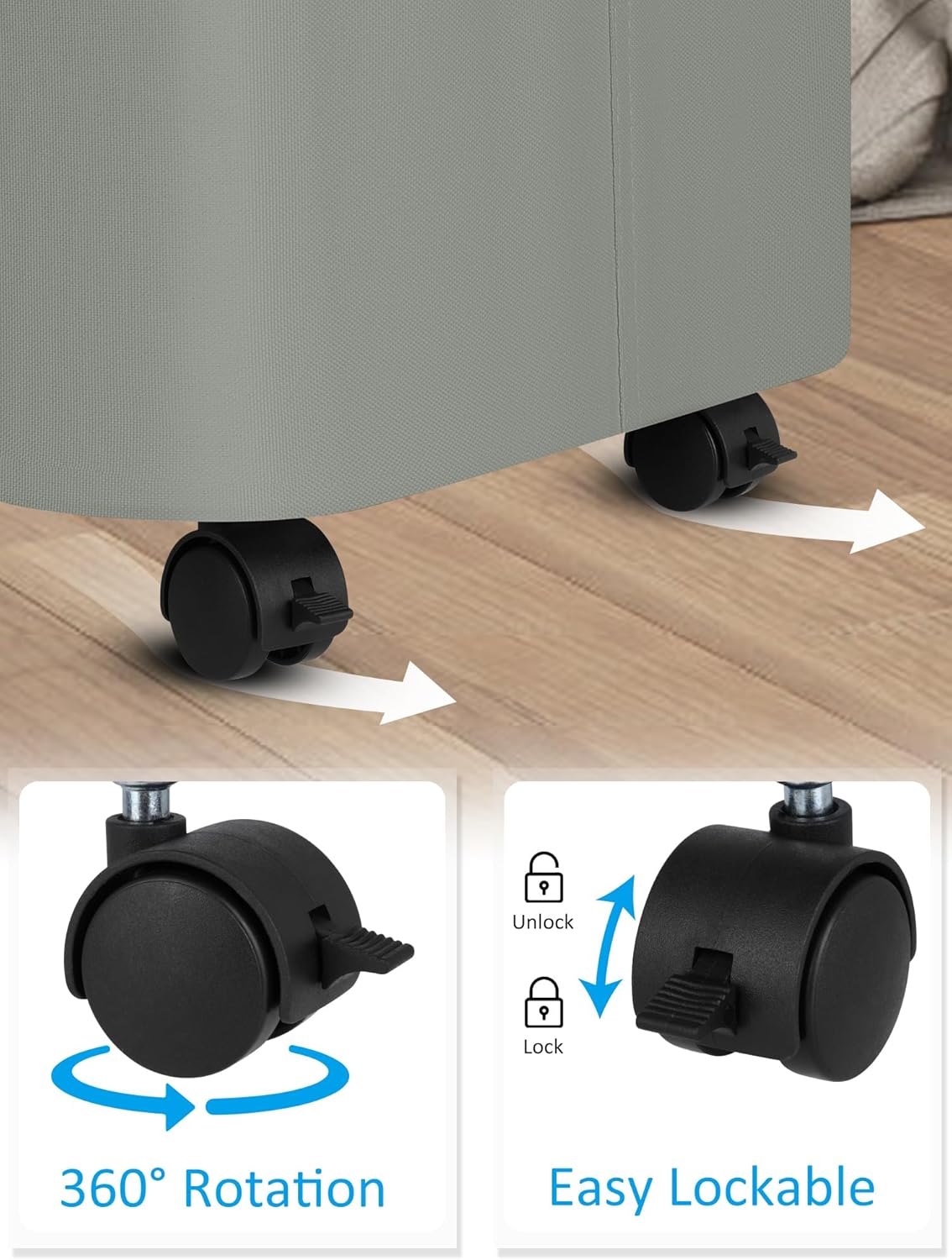 efluky Laundry Basket with Wheels, Tall Rolling Laundry Hamper with Lid and Removable Bag