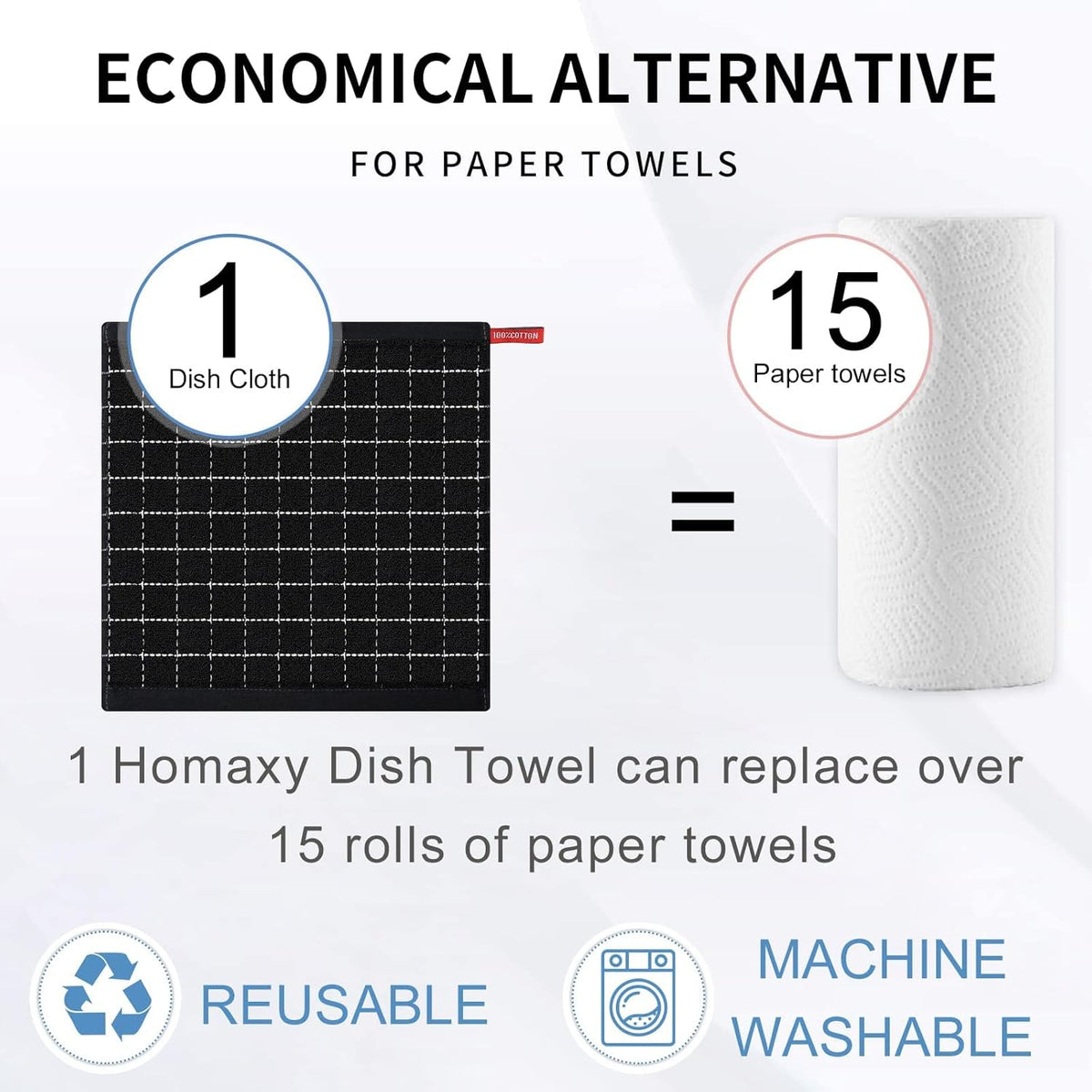 Homaxy 100% Cotton Terry Kitchen Dish Cloths, Ultra Soft and Absorbent Dish Towels for Kitchen