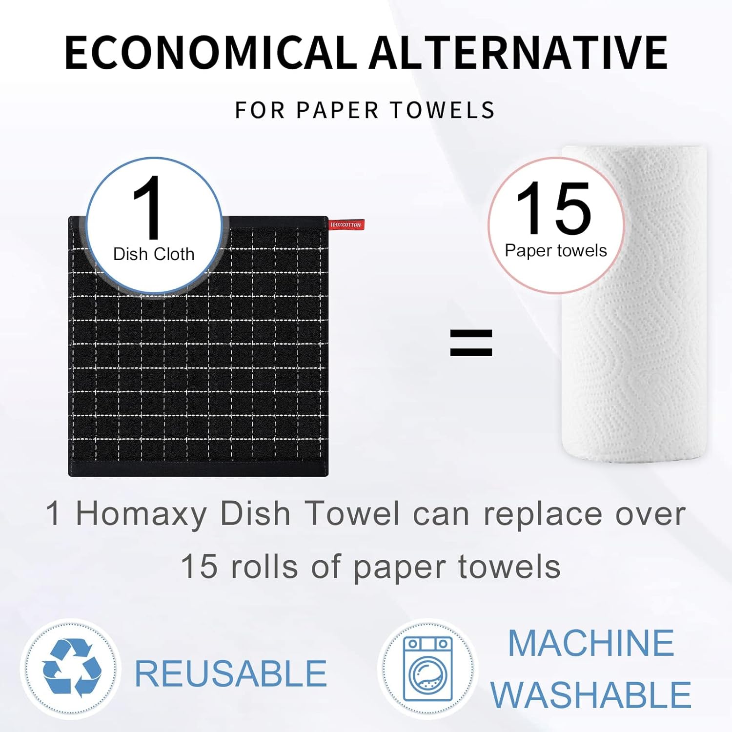 Homaxy 100% Cotton Terry Kitchen Dish Cloths, Ultra Soft and Absorbent Dish Towels for Kitchen