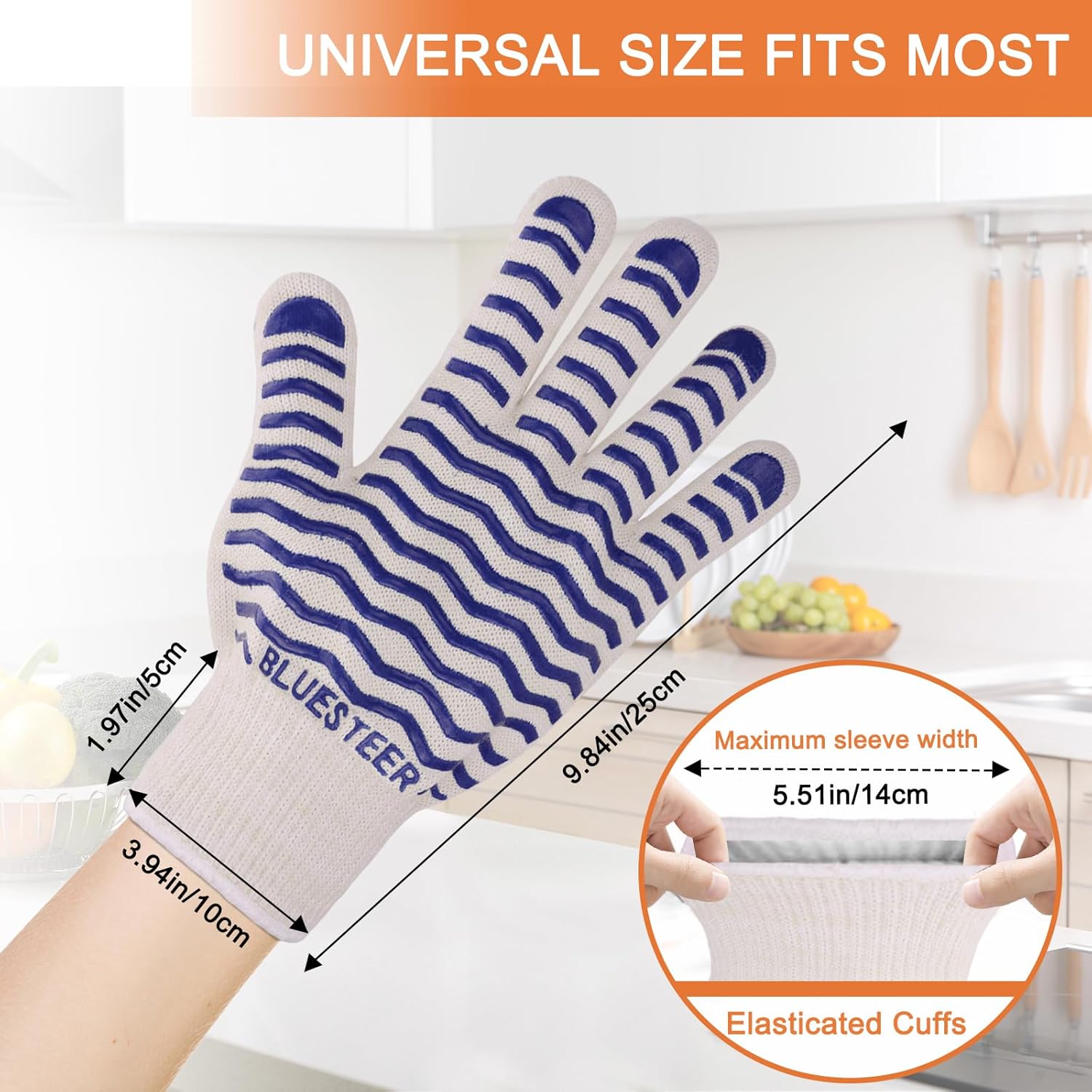 Oven Gloves 932°F Heat Resistant Oven Mitts with Fingers, Heat Proof BBQ Grill Gloves Silicone Grip