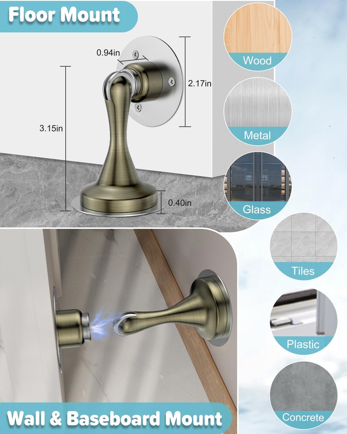 Door Stoppers Magnetic Door Catch - 6 Pack Stainless Steel Heavy Duty Door Stops for Bottom of